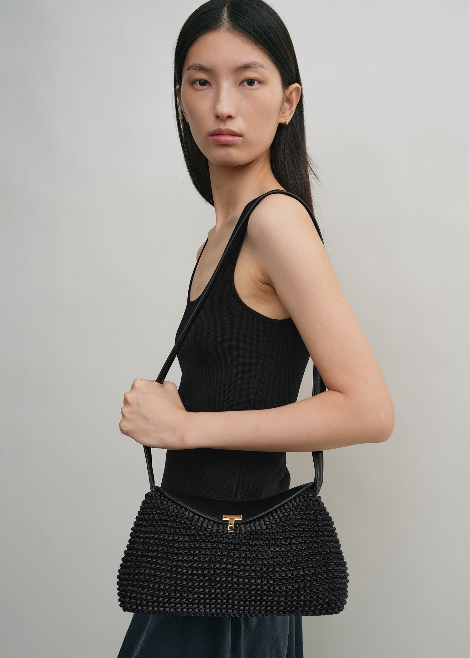 T-Lock woven-leather clutch black