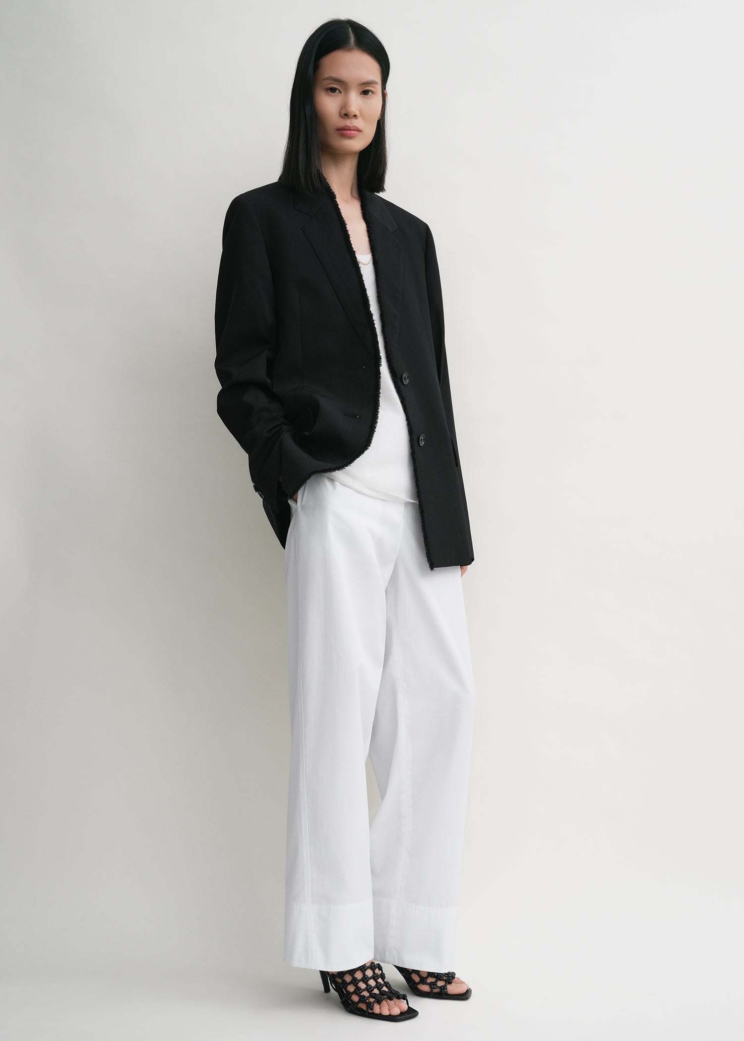 Raw lapel jacket black