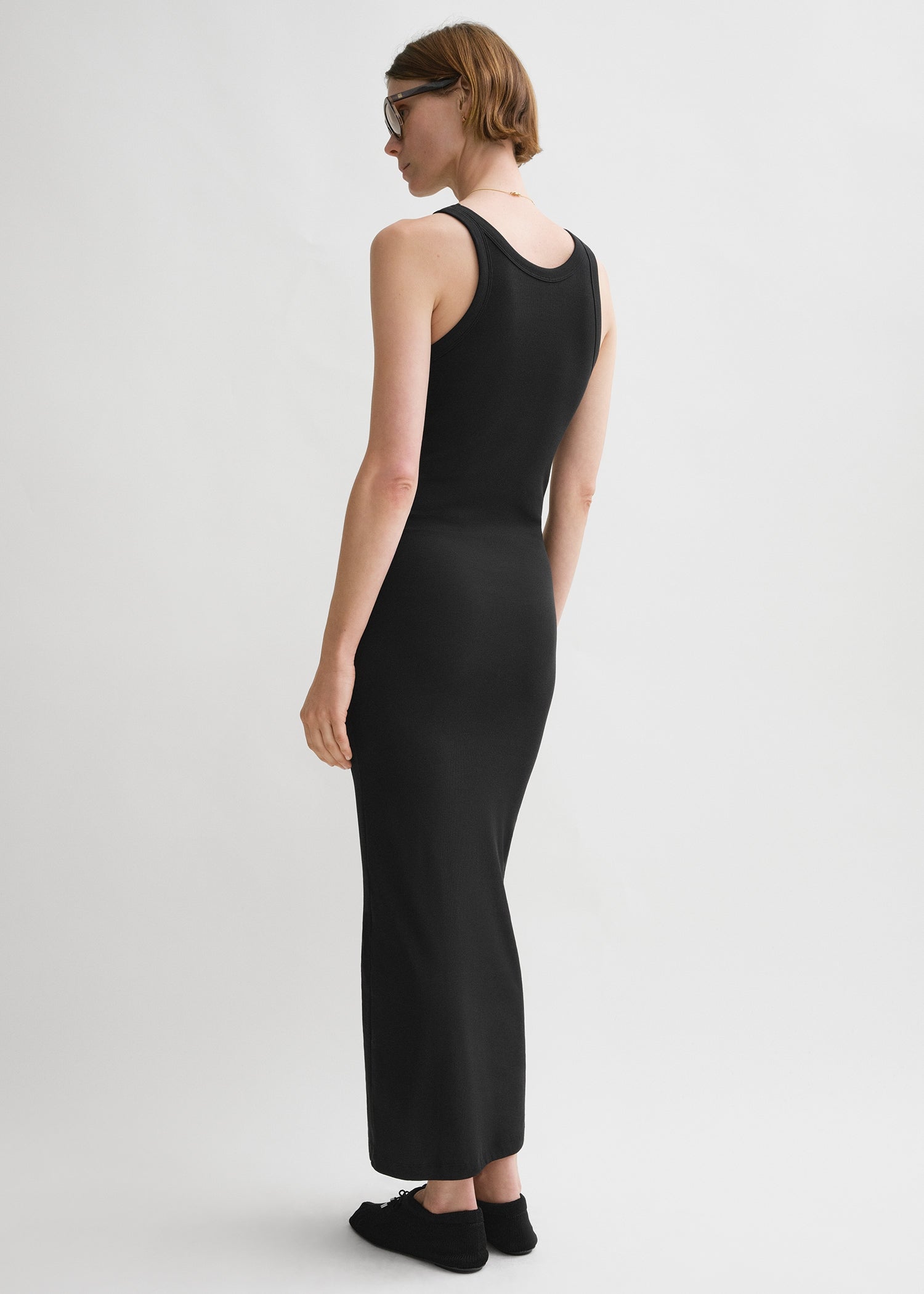 Curved rib tank dress black