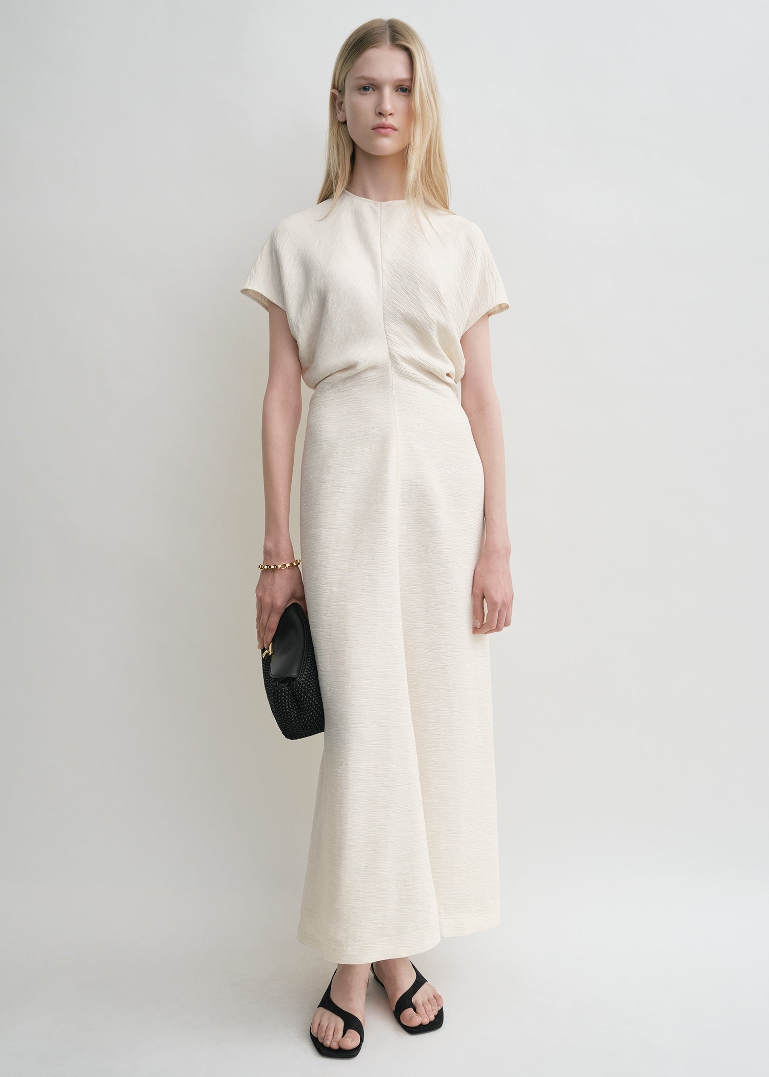 Slouch waist crinkled dress cream