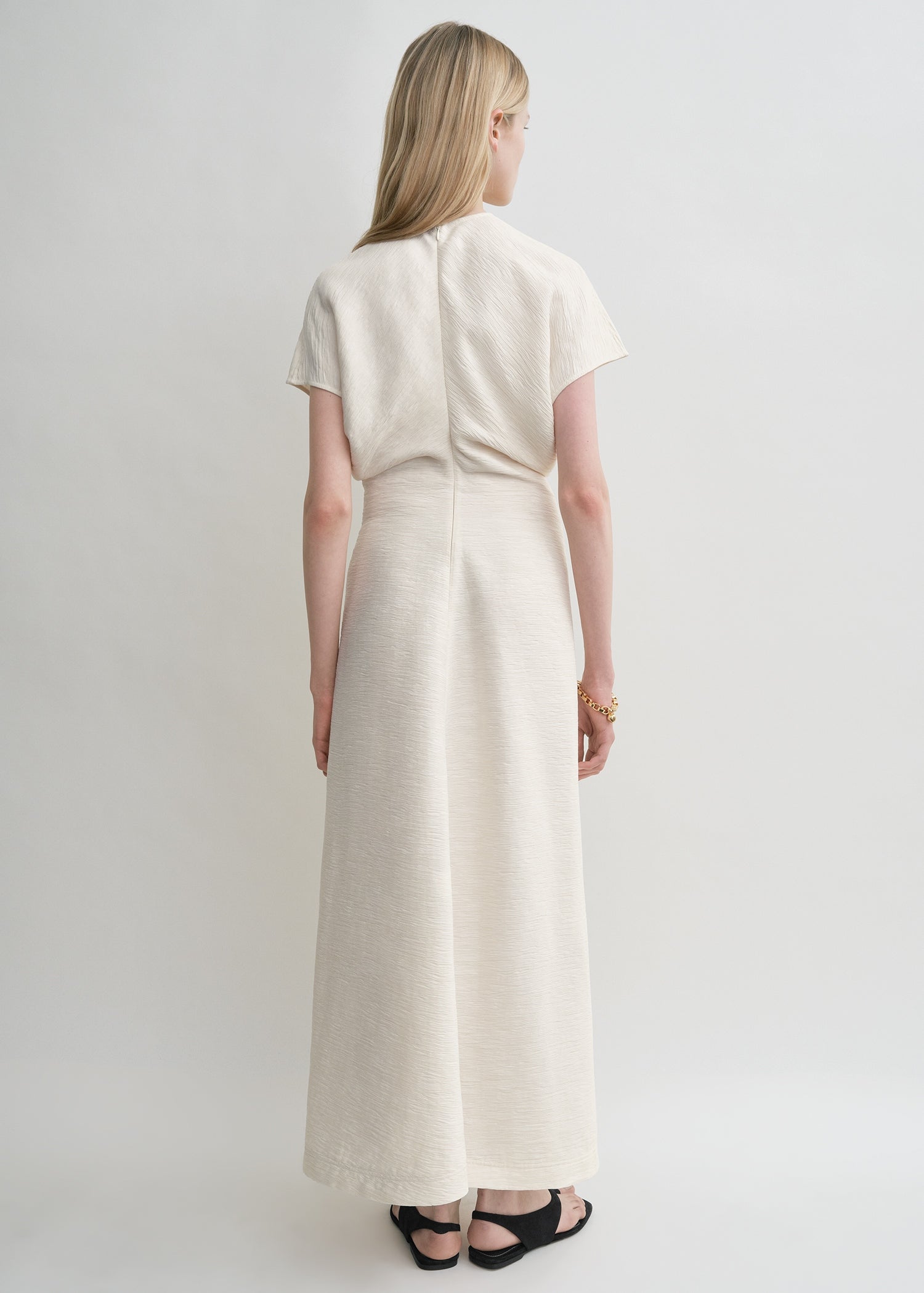 Slouch waist crinkled dress cream
