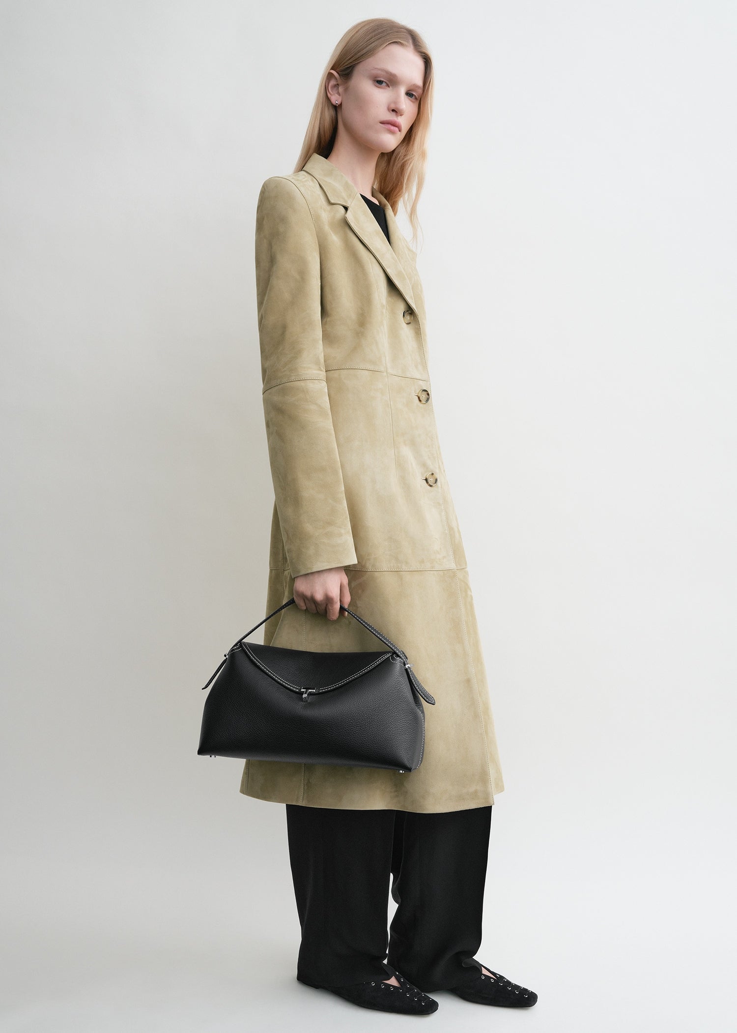 T-Lock grained-leather top handle black
