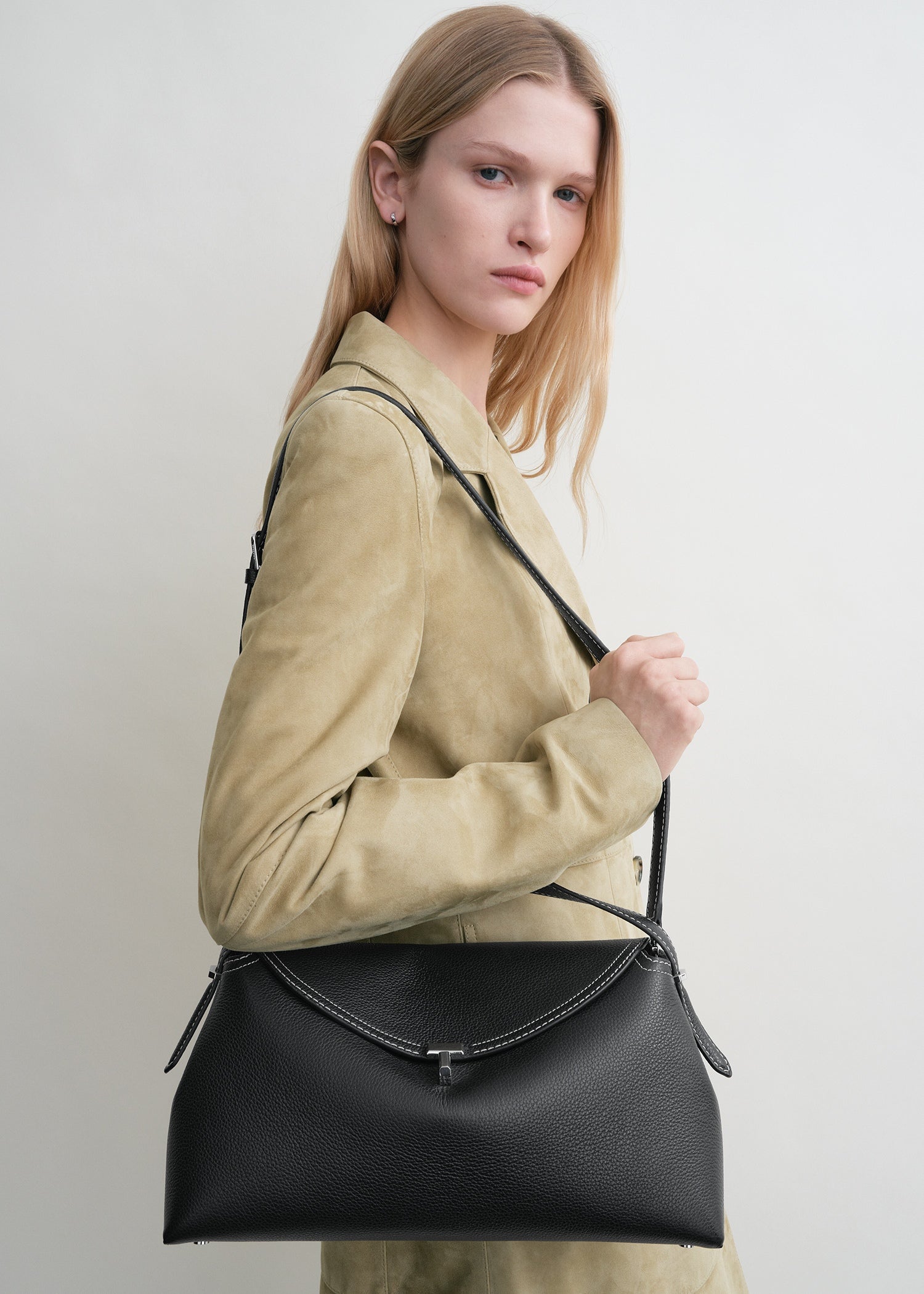 T-Lock grained-leather top handle black
