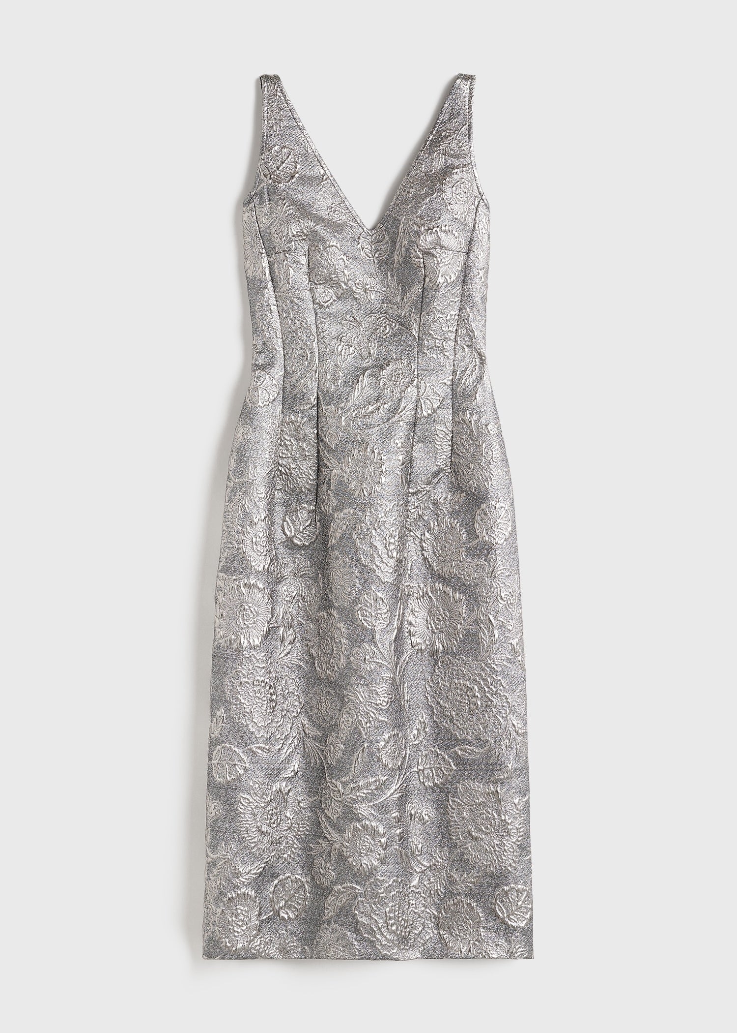 V-neck brocade dress silver