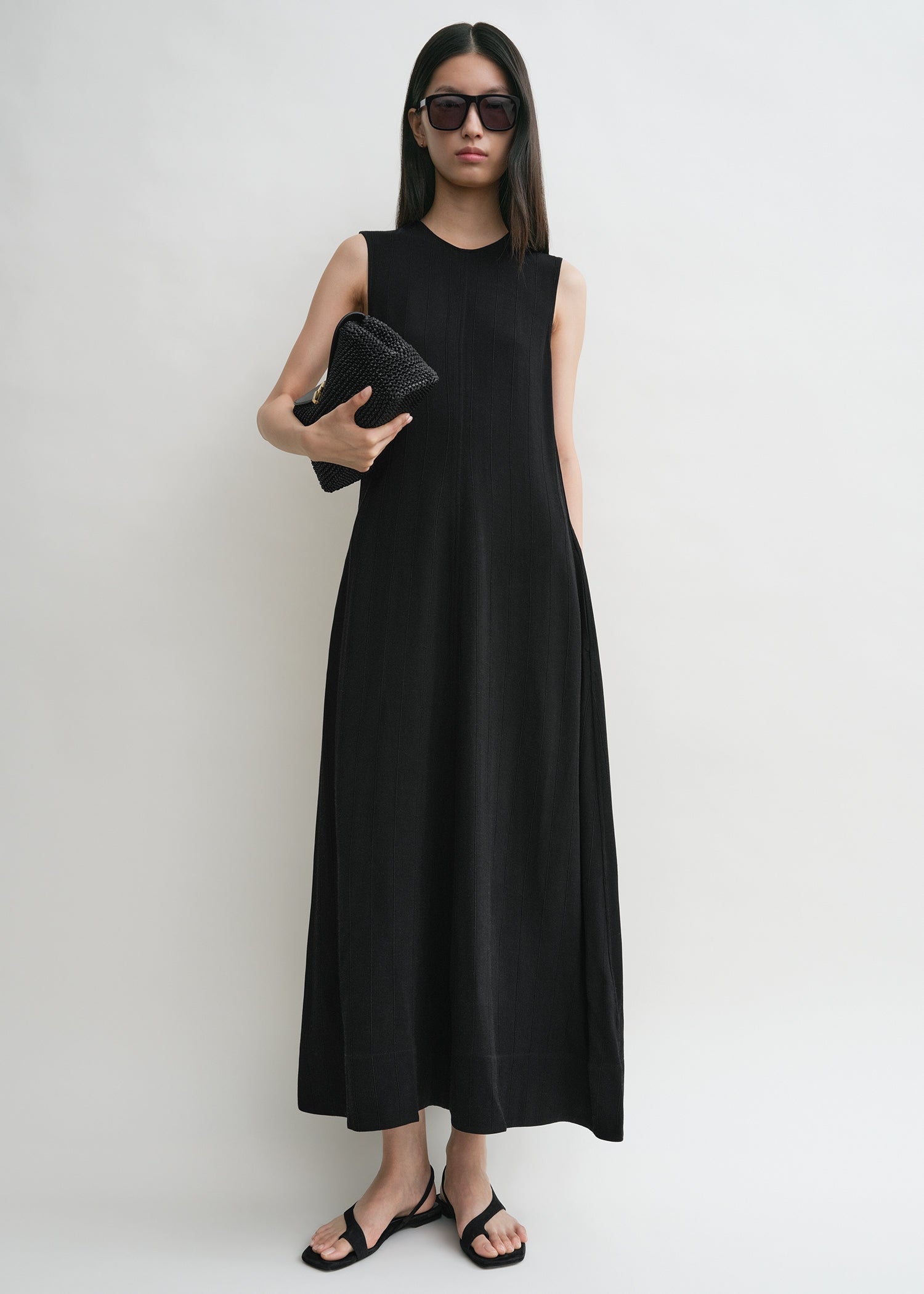 Woven stripe dress black
