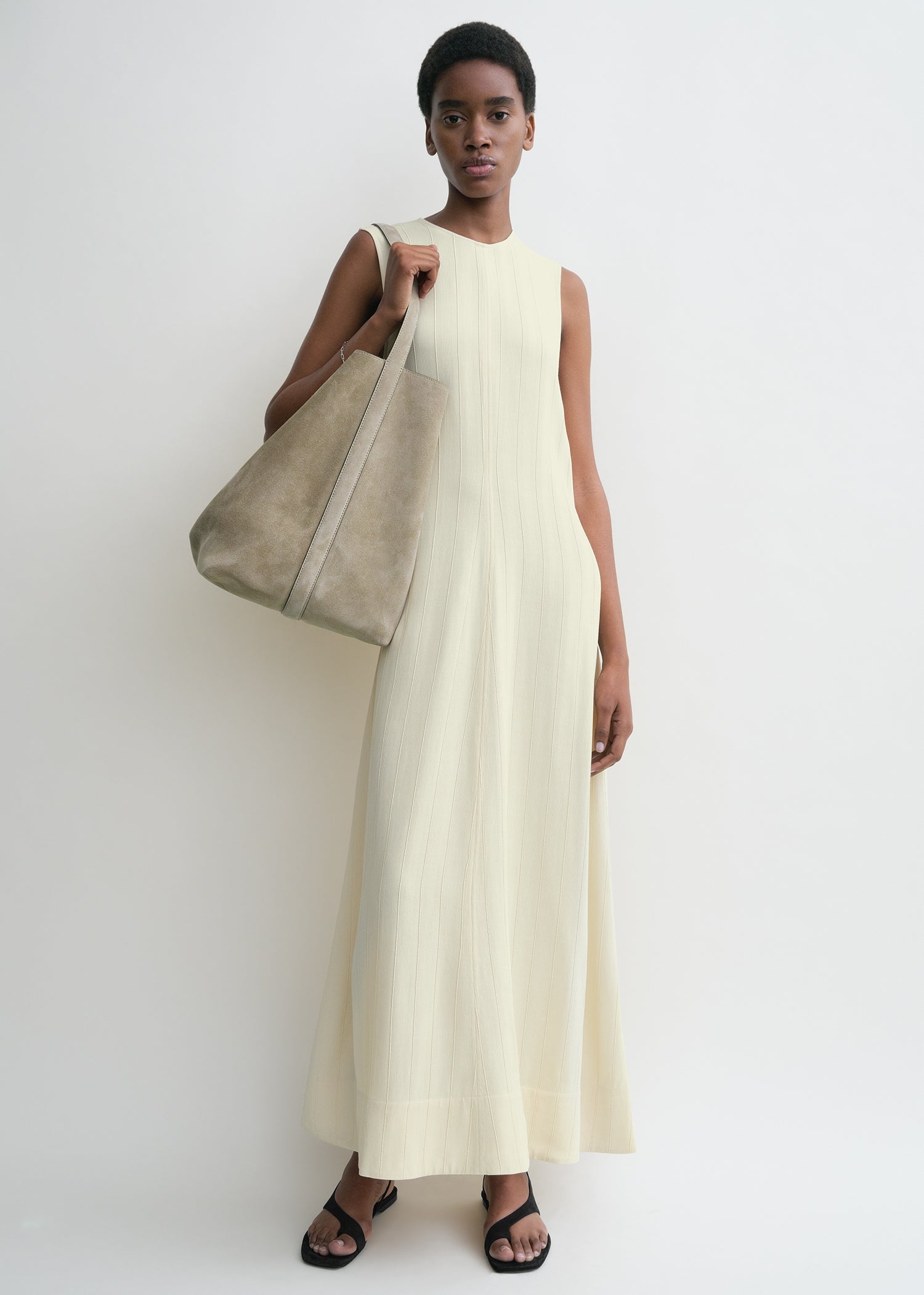 Woven stripe dress ecru