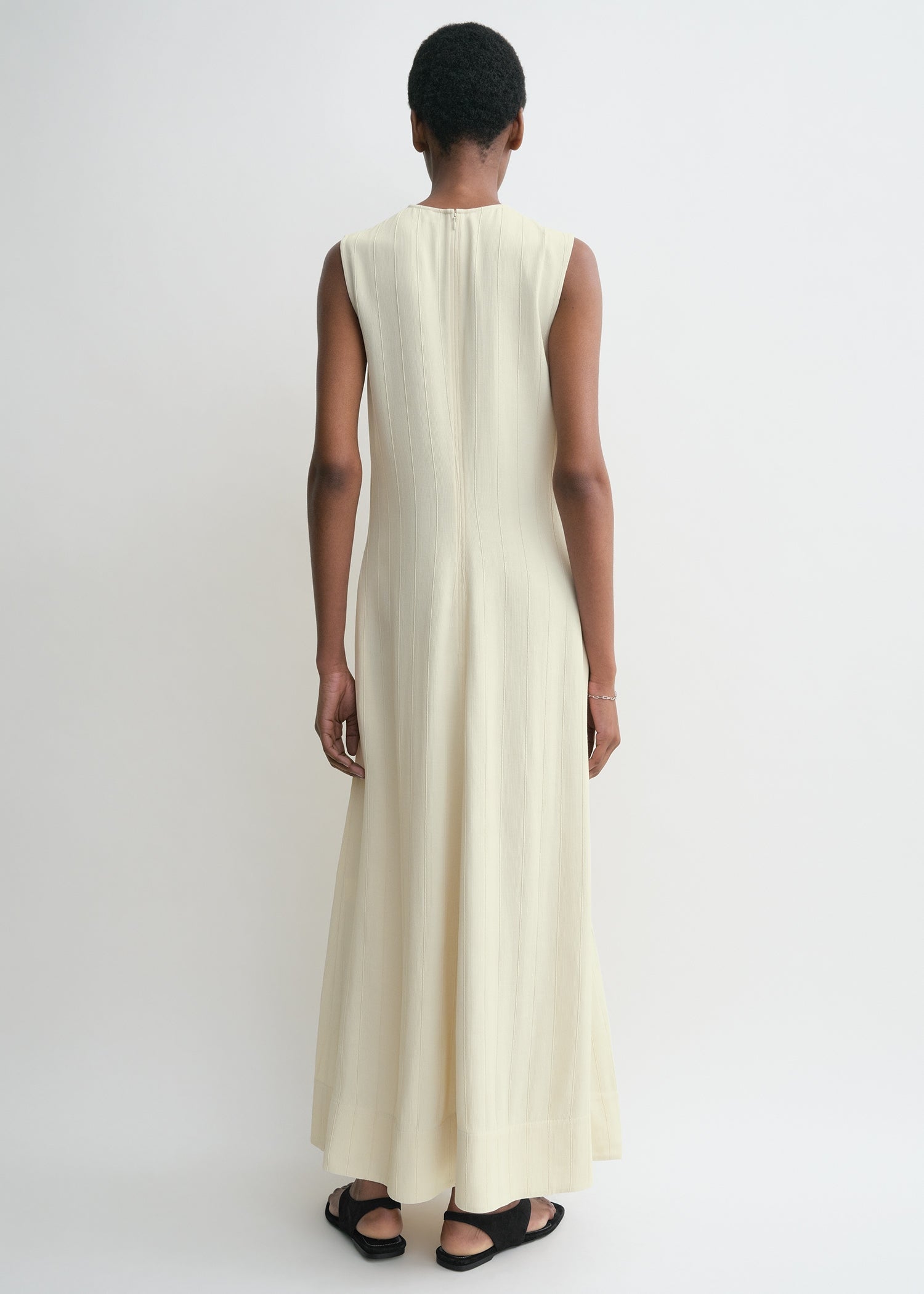 Woven stripe dress ecru