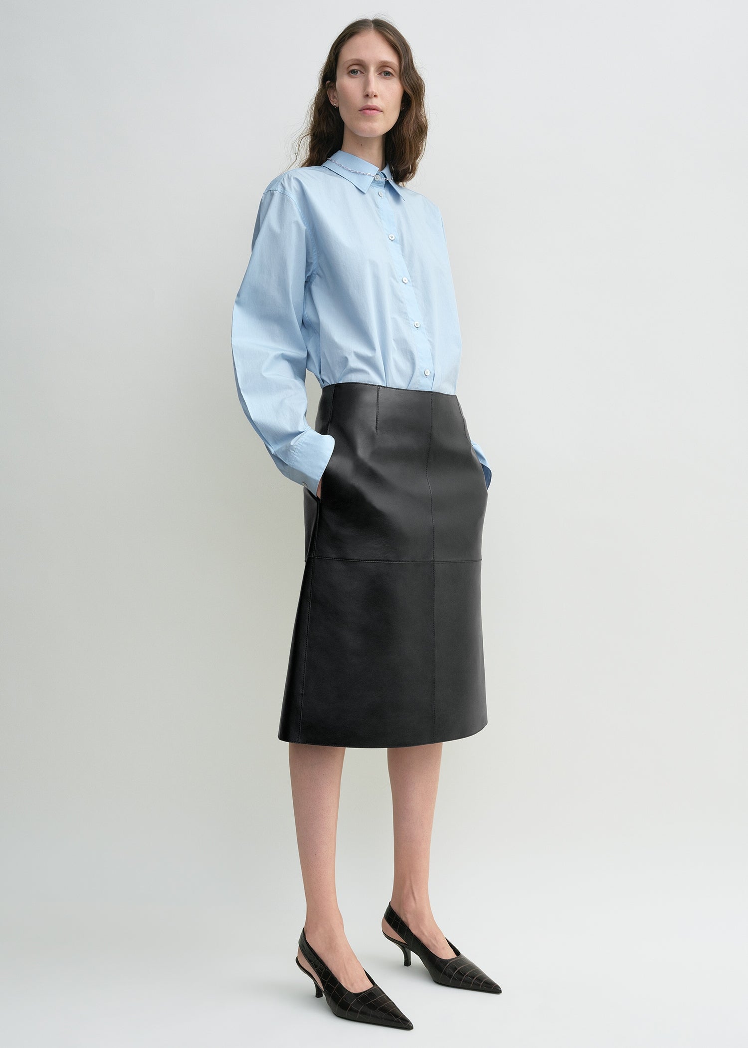 Paneled leather skirt black