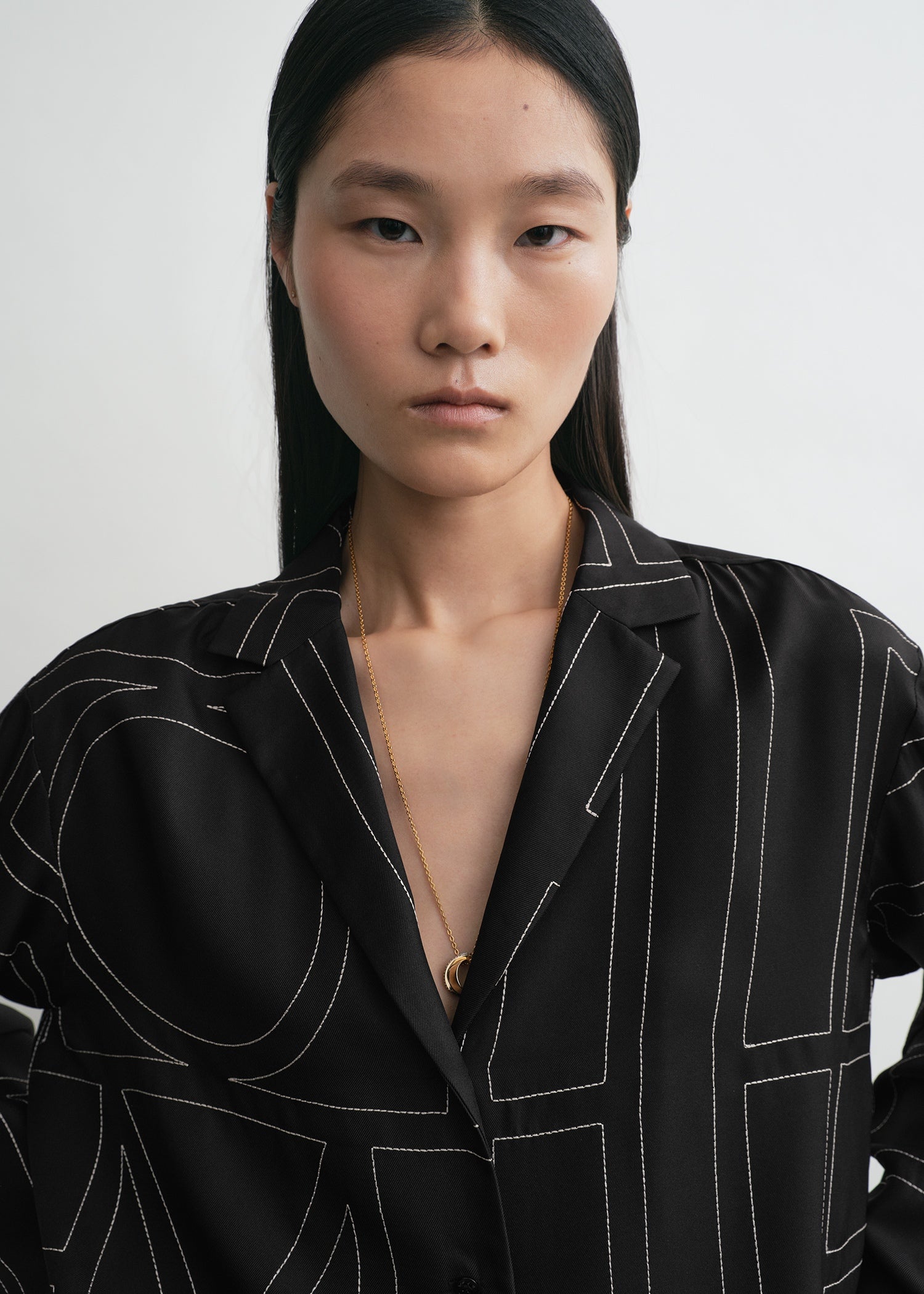 Monogram silk pj top black