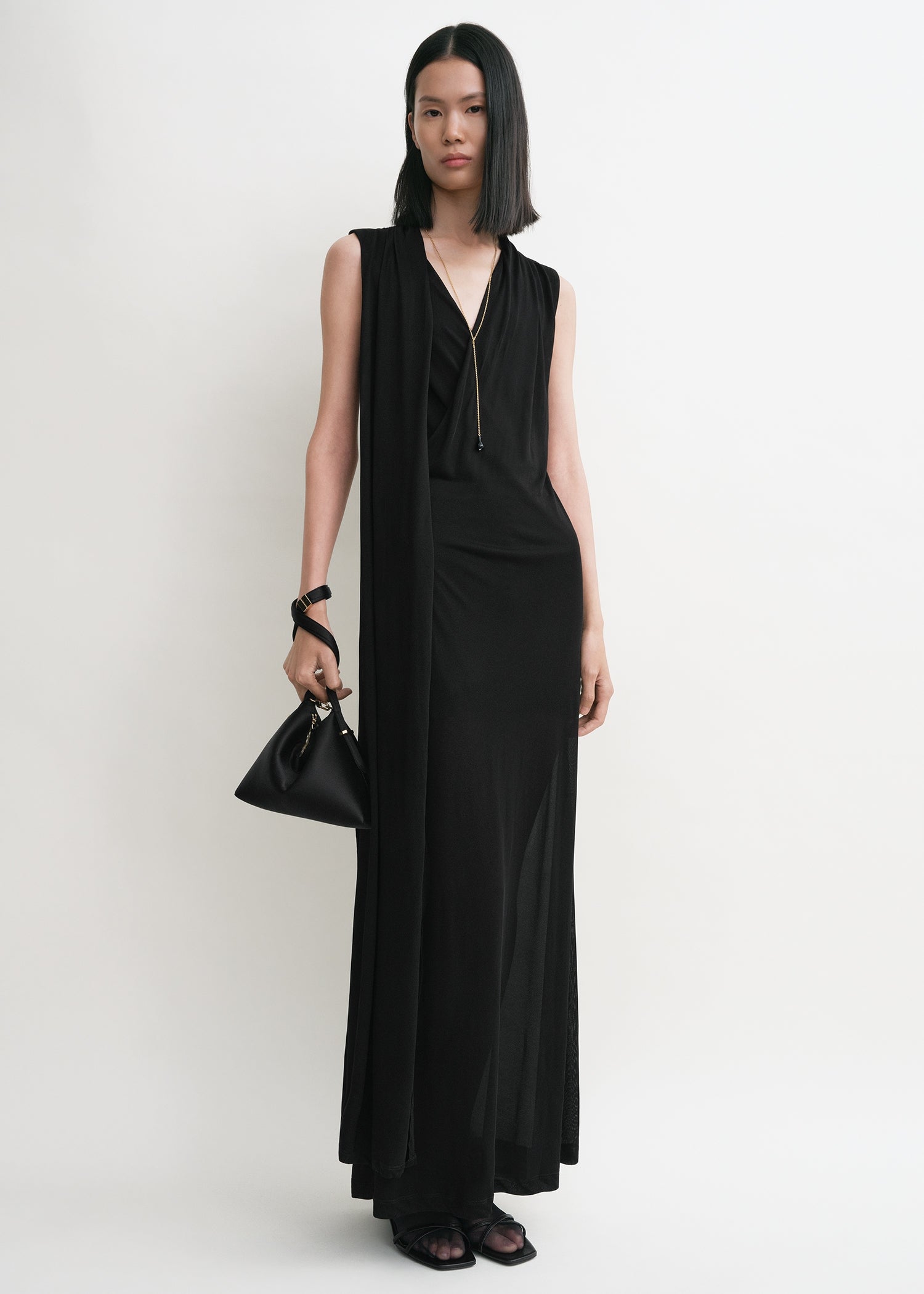 Overlapped scarf dress black