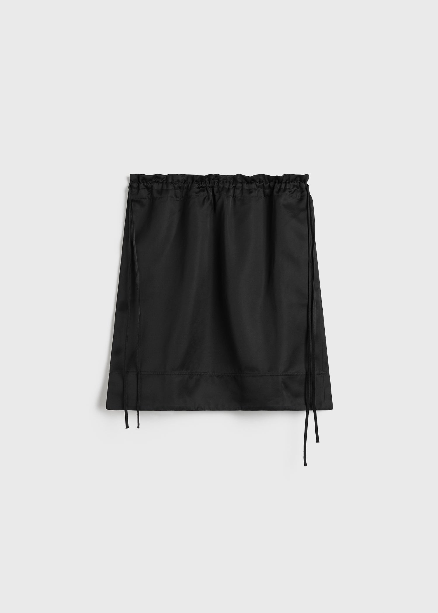 Drawstring satin mini skirt black