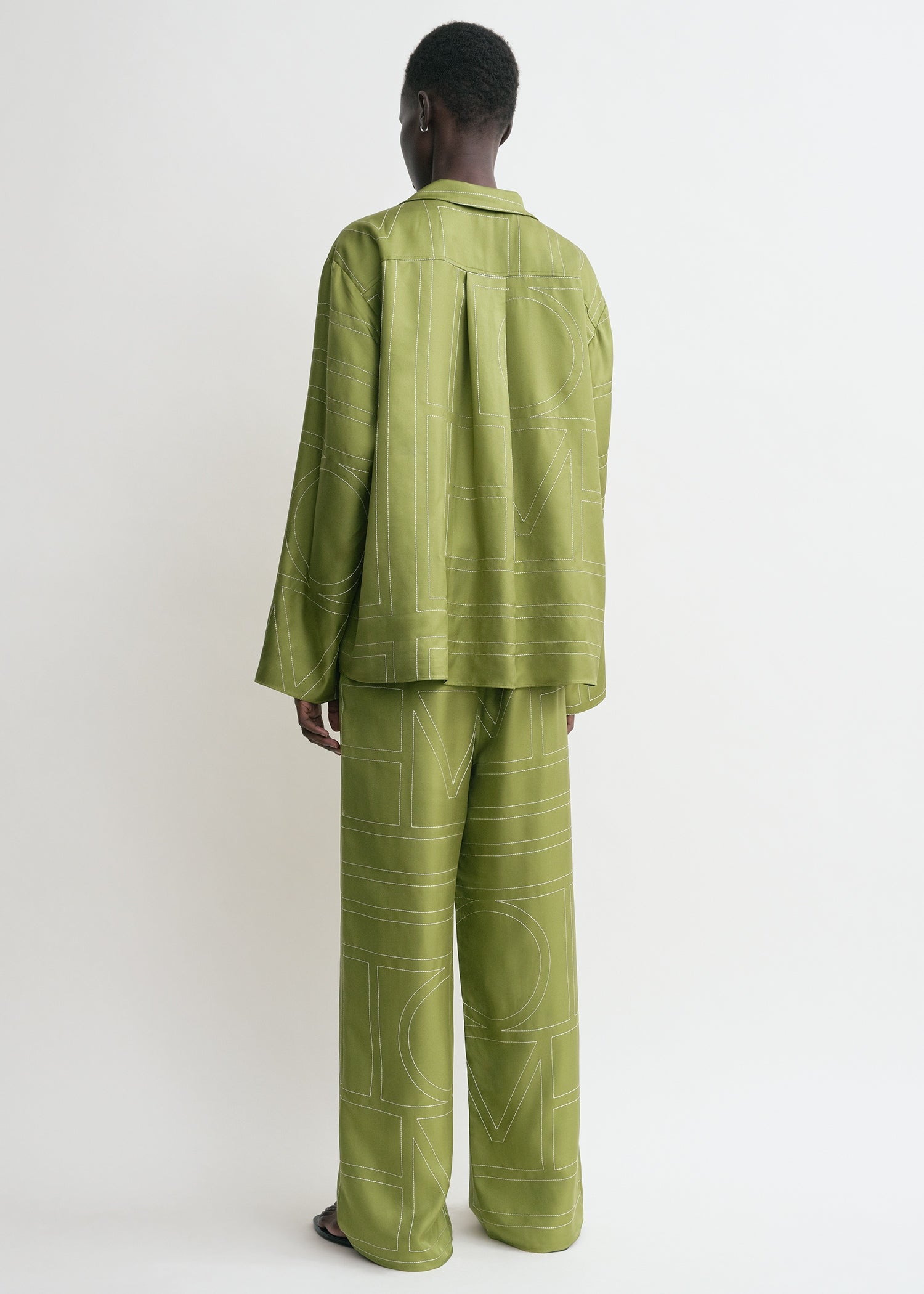 Monogram silk pj top laurel