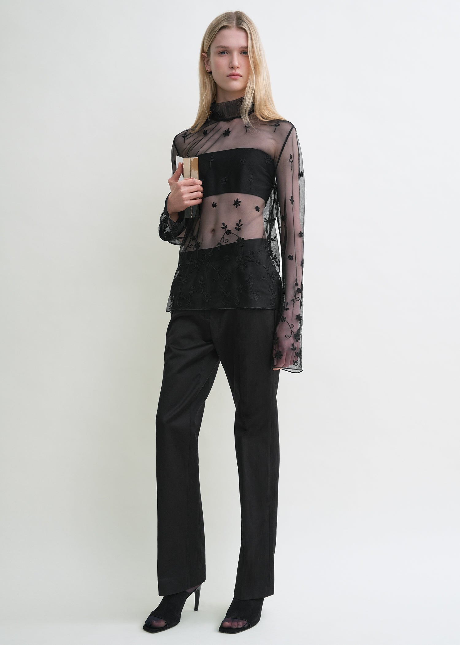 Floral tulle blouse black/black