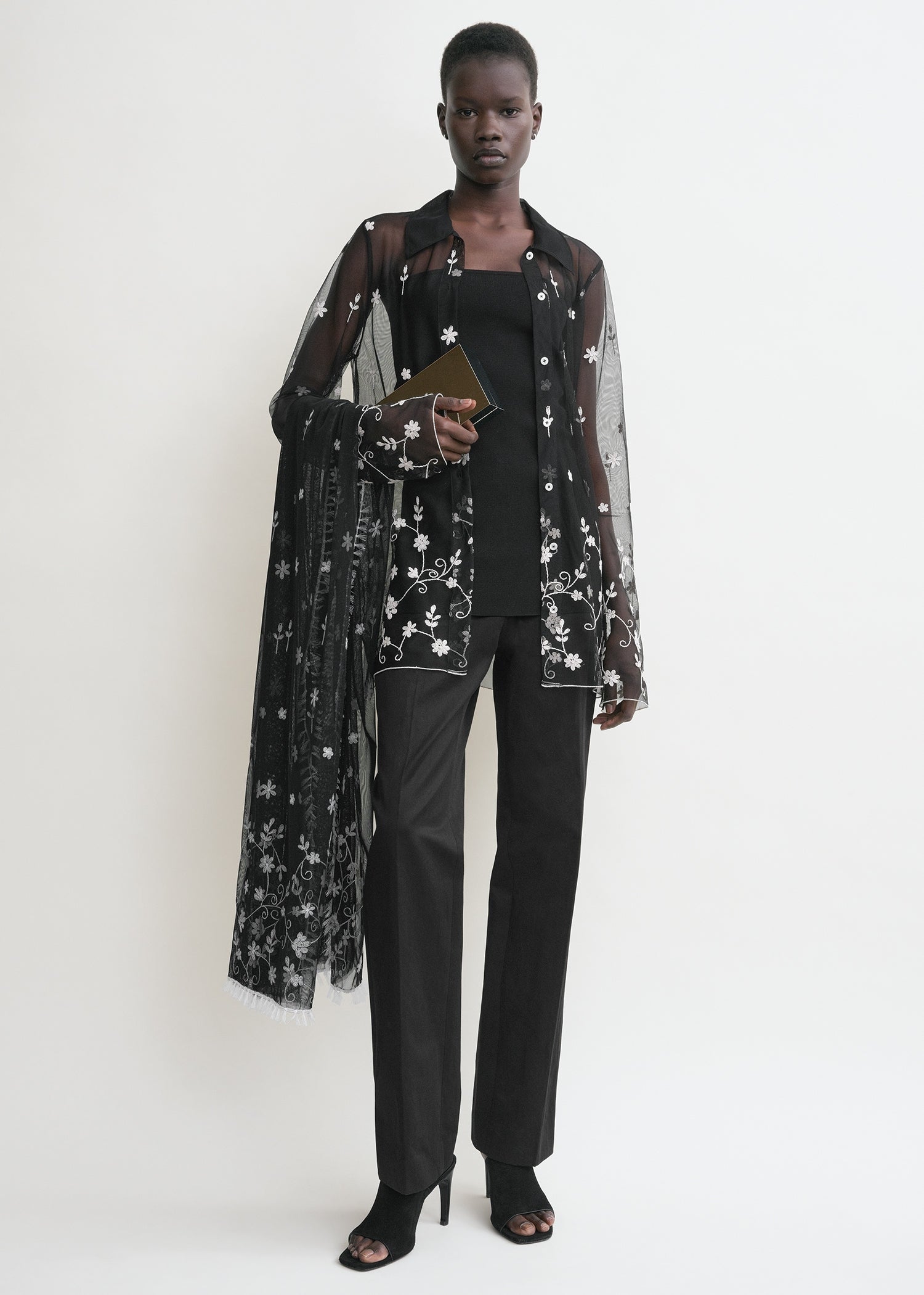Floral tulle shirt black/white