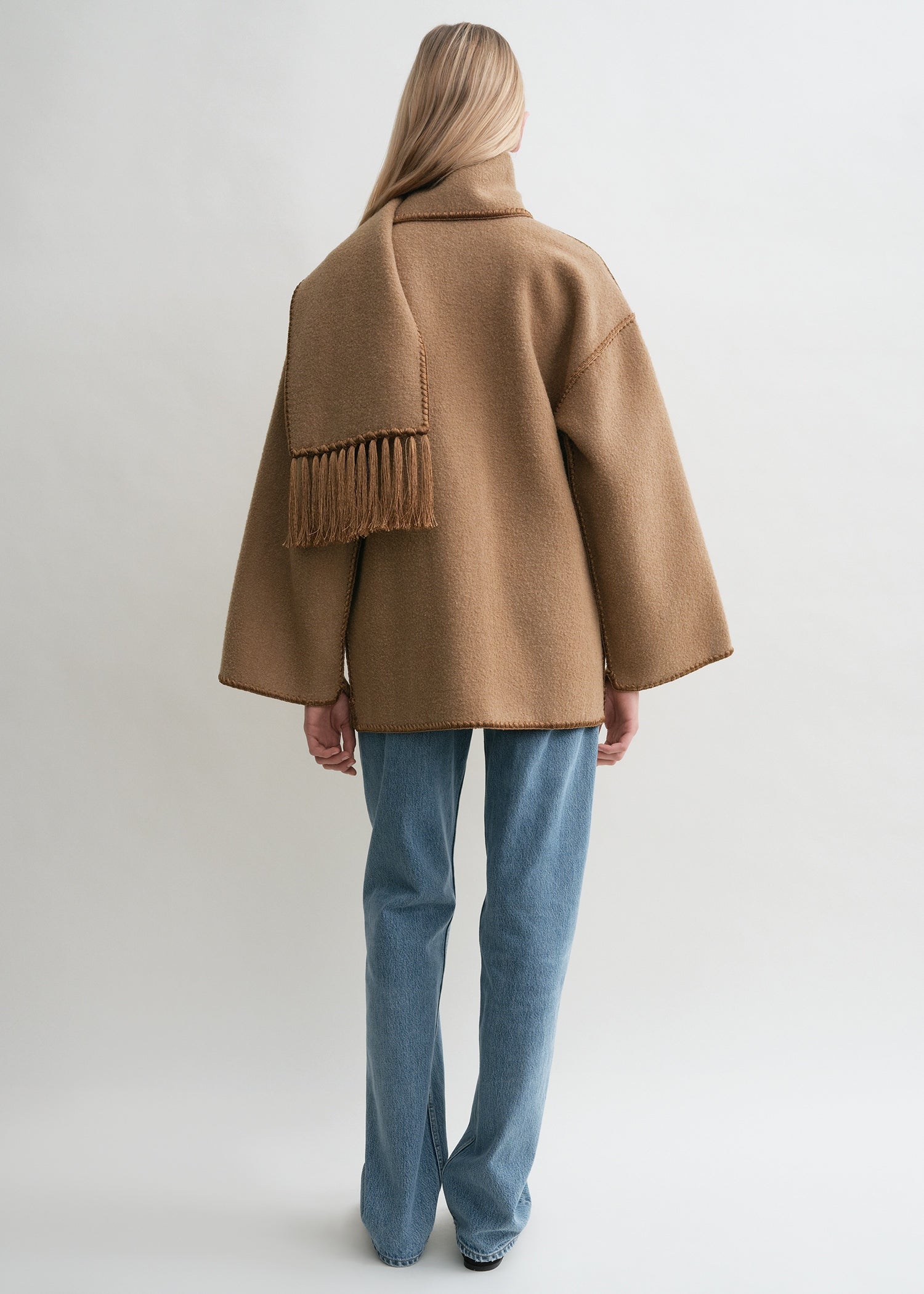 Embroidered scarf jacket camel