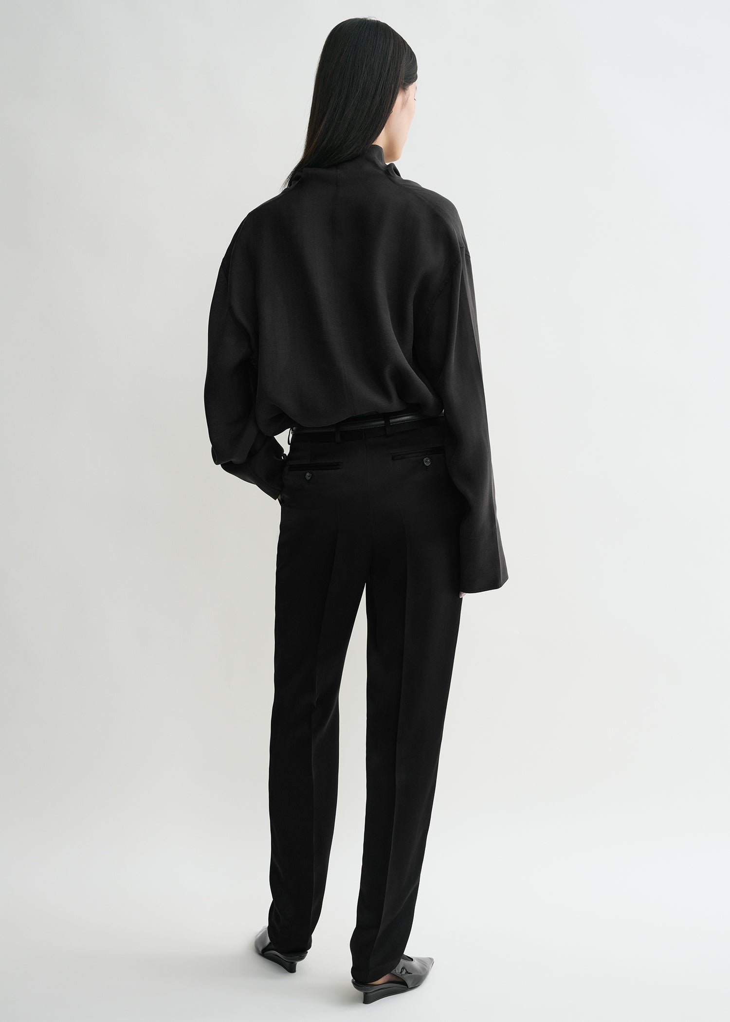 Funnel-neck organza blouse black