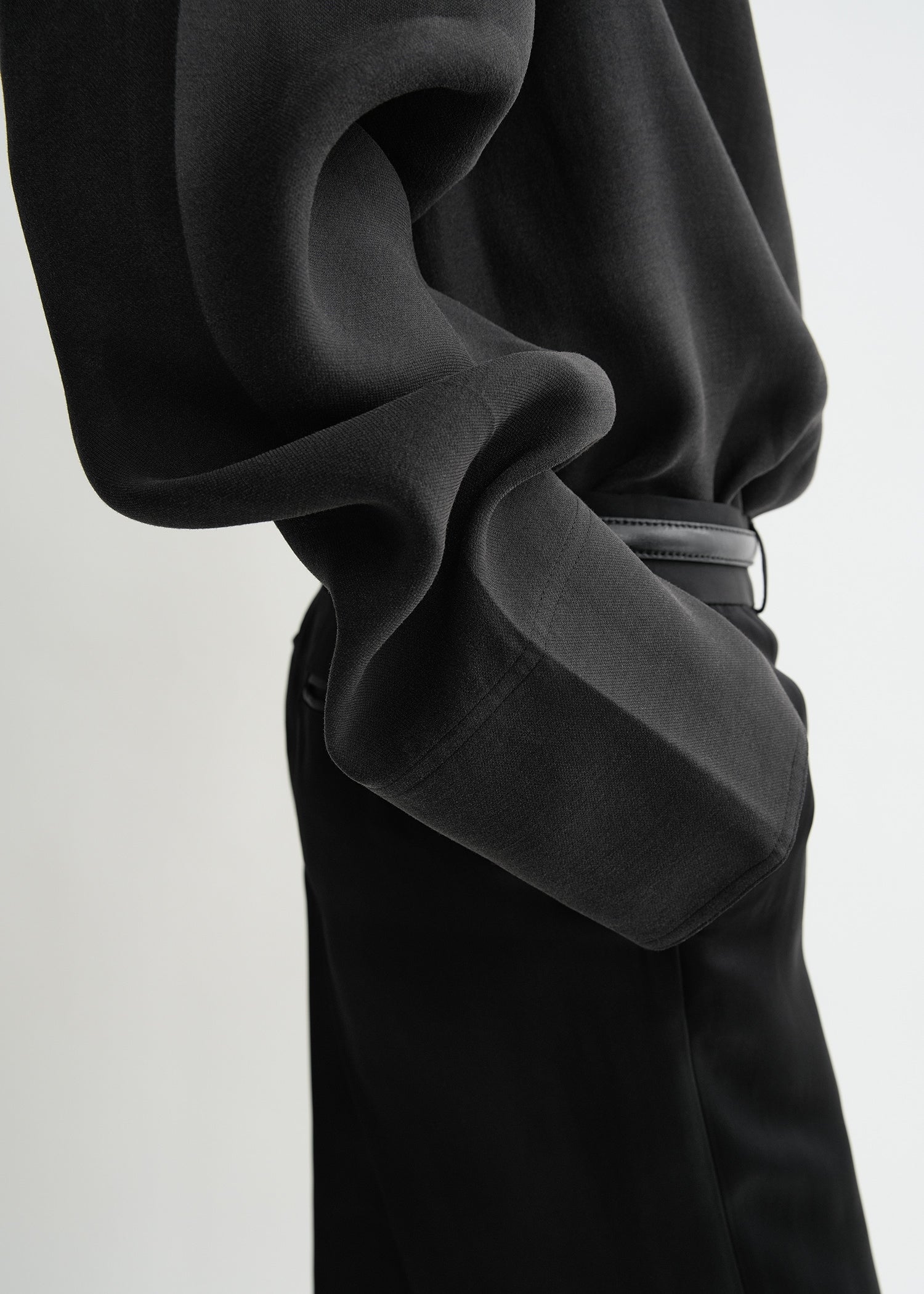 Funnel-neck organza blouse black