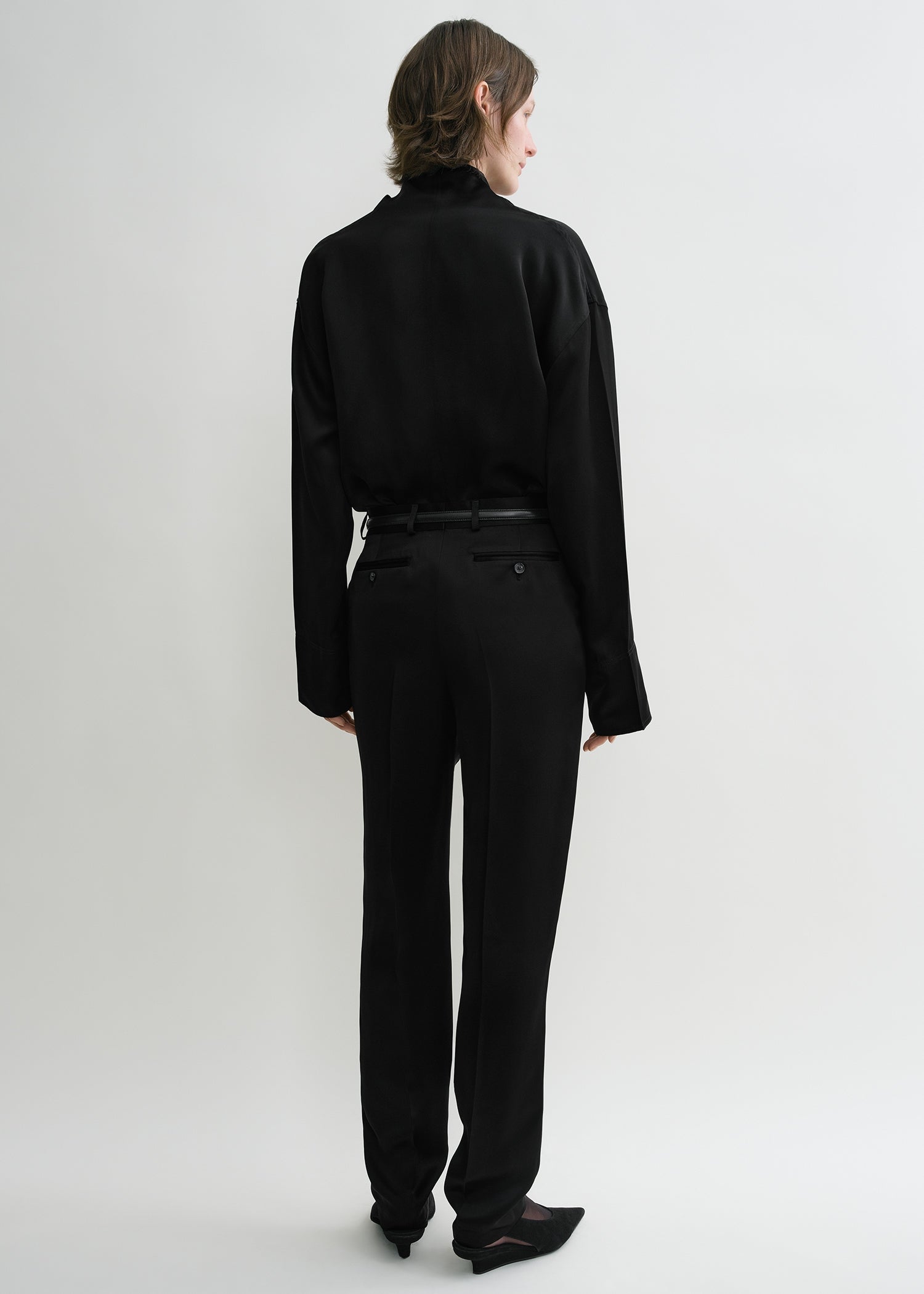 Low-waist satin trousers black