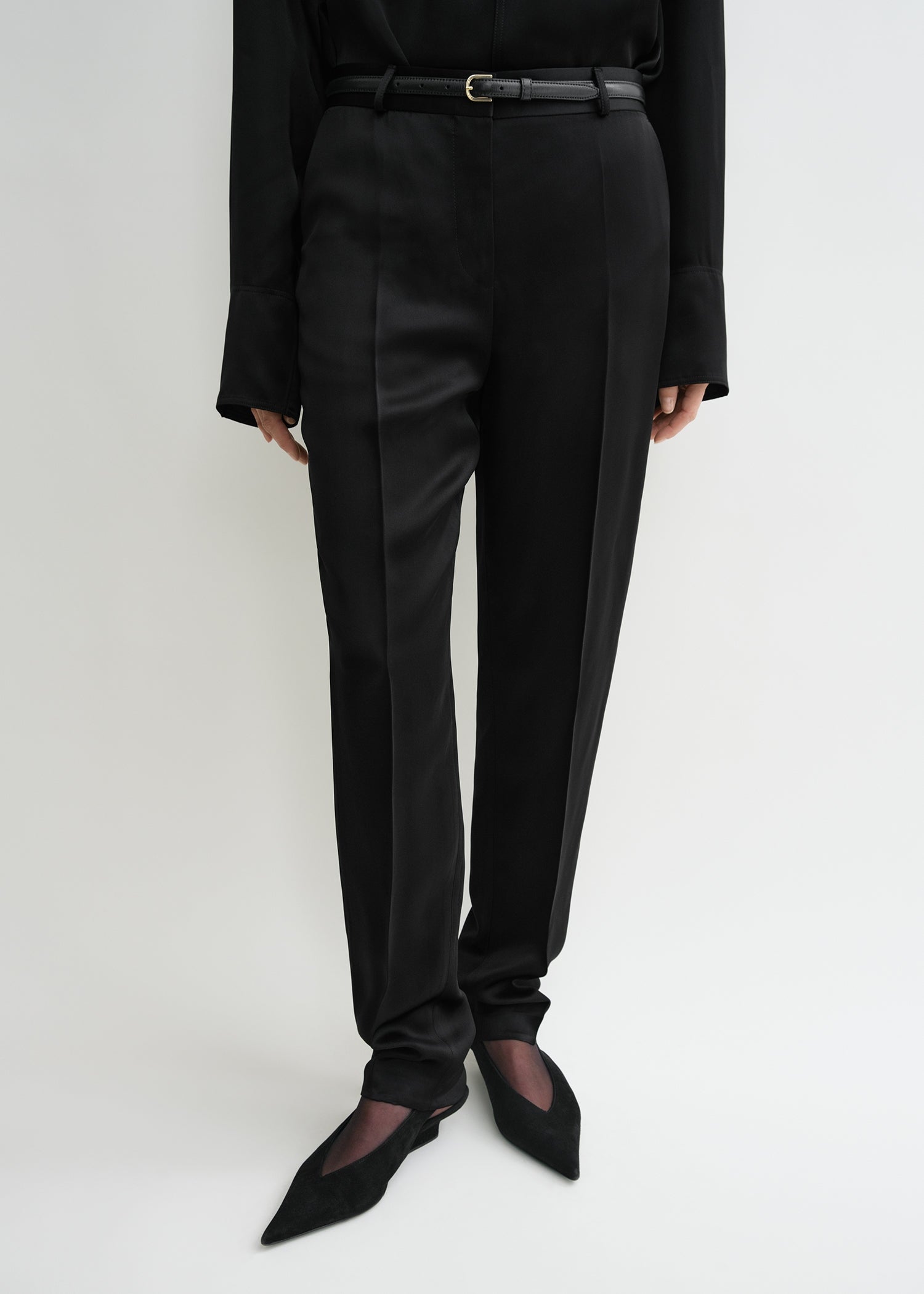 Low-waist satin trousers black
