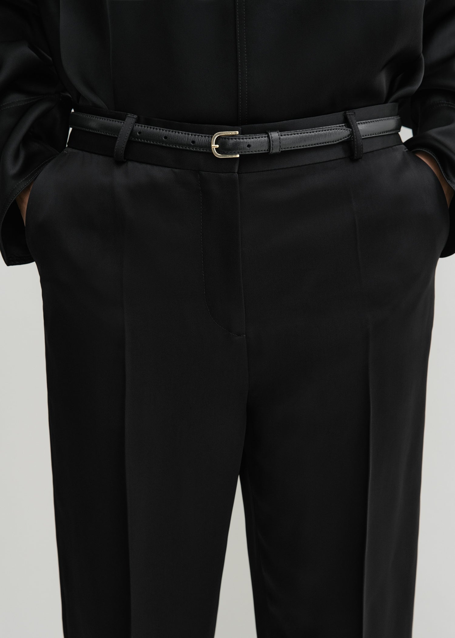 Low-waist satin trousers black