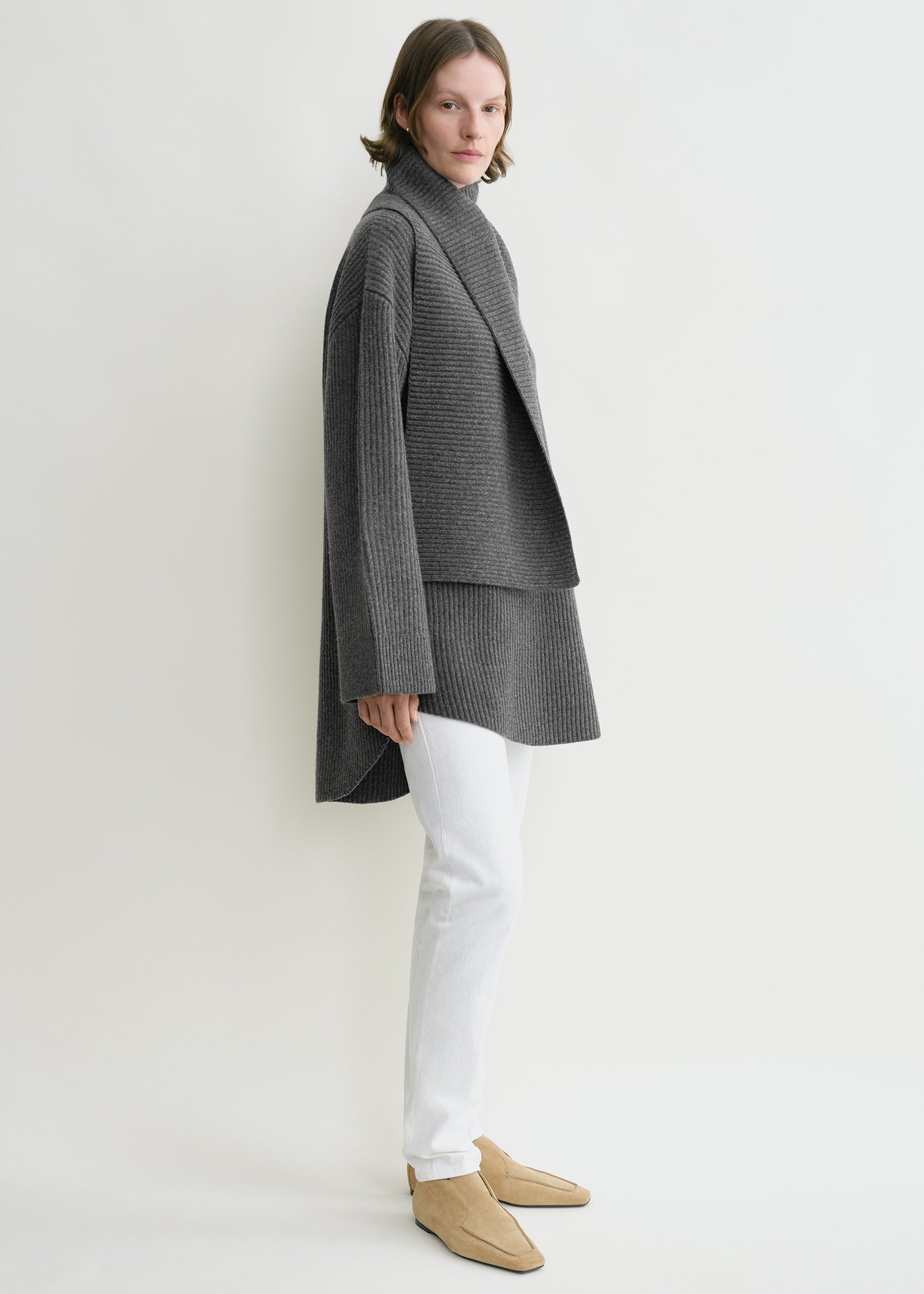 Long scarf knit dark grey melange