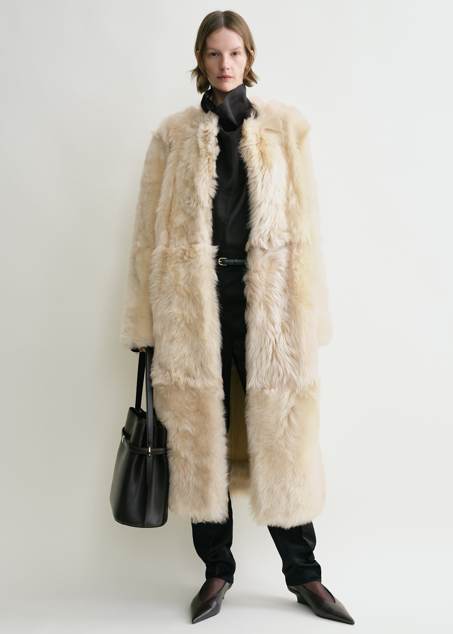 Silky shearling coat eggnog