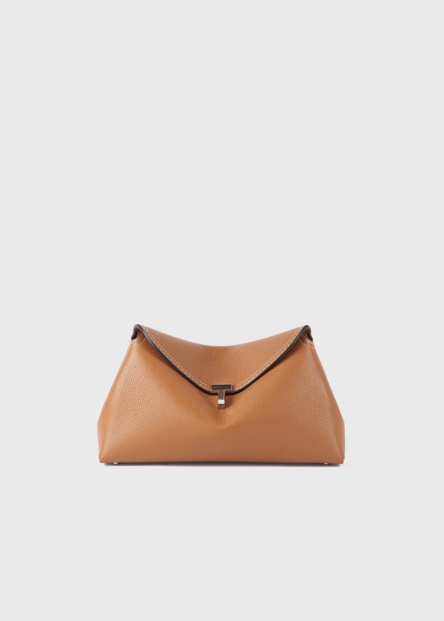 T-Lock grained-leather clutch tan
