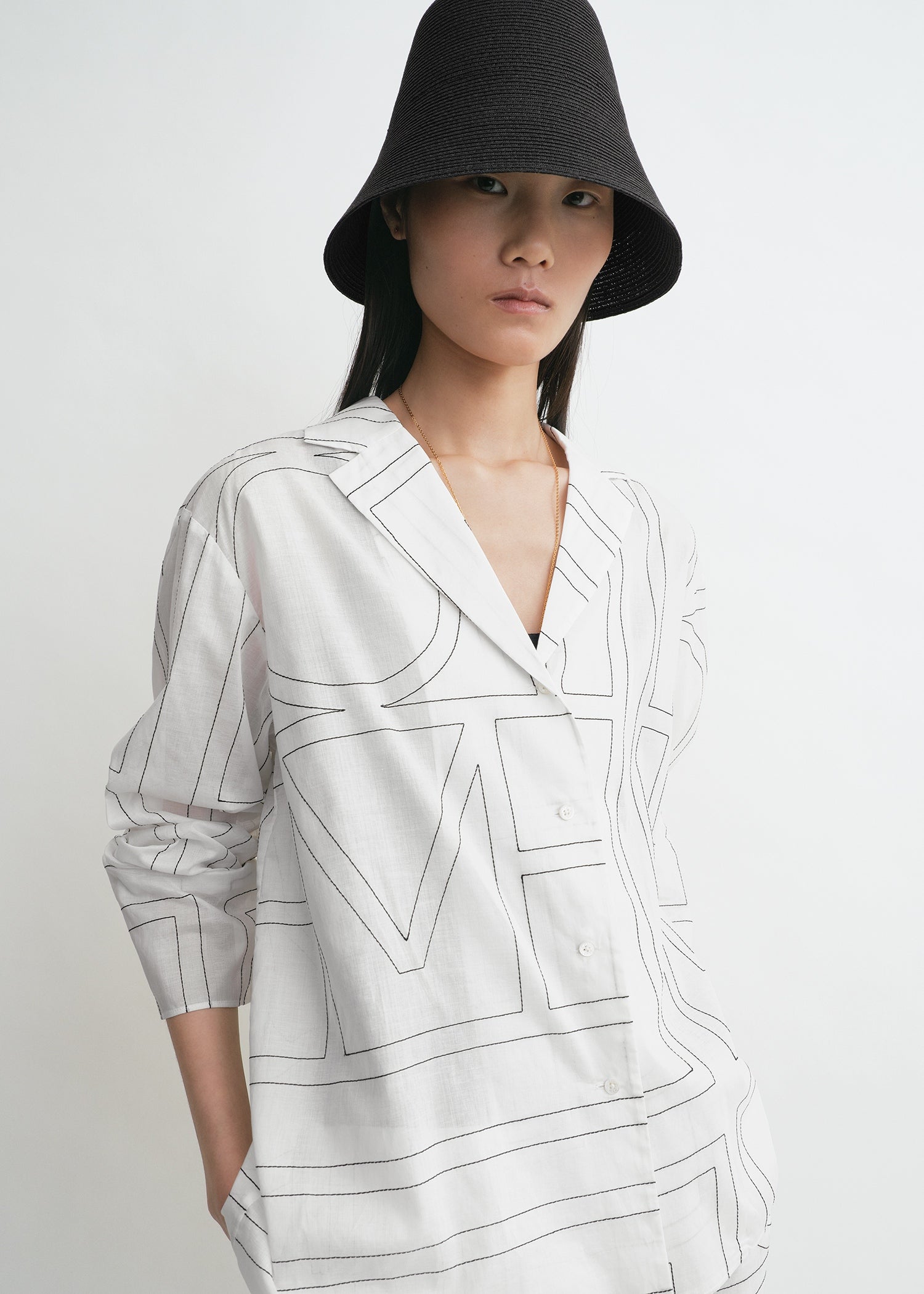 Monogram cotton-blend pj top white/black