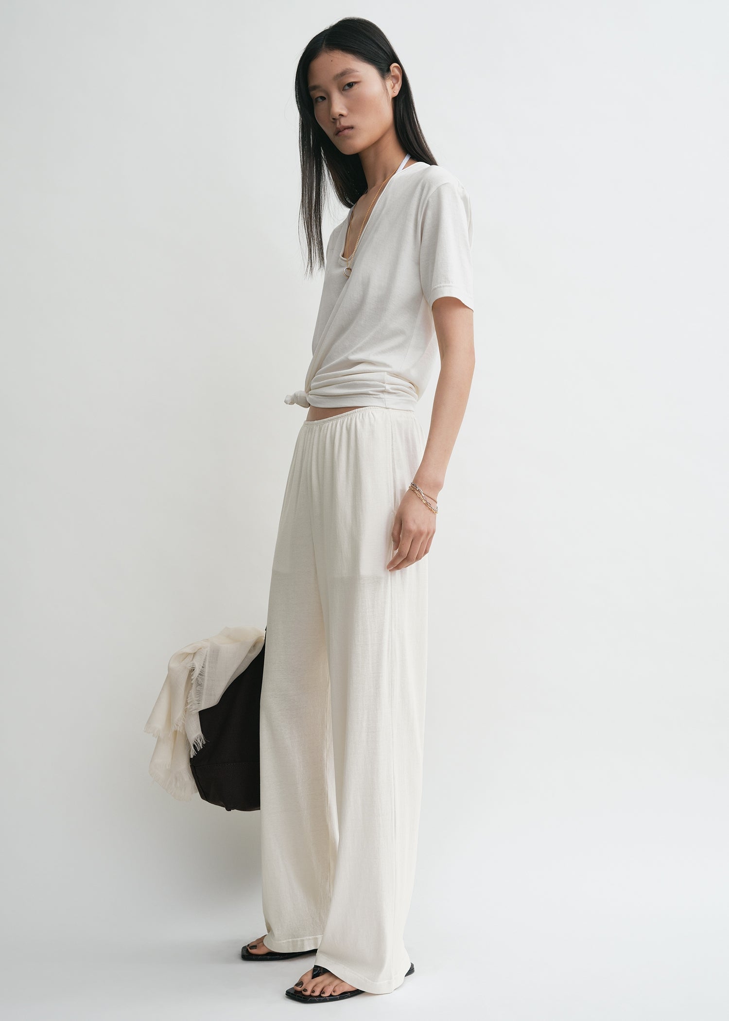 Cotton silk pj bottoms off-white