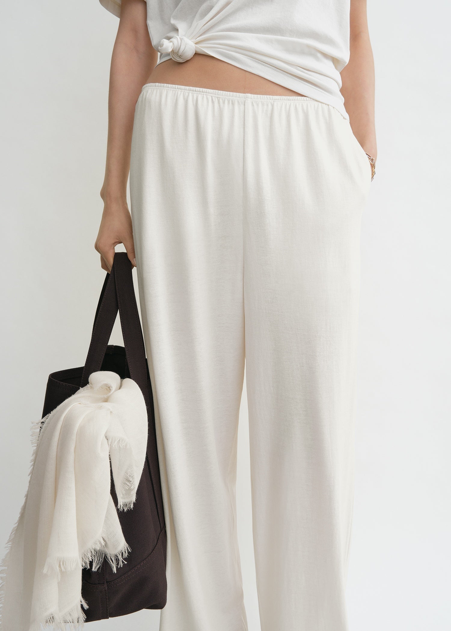 Cotton silk pj bottoms off-white