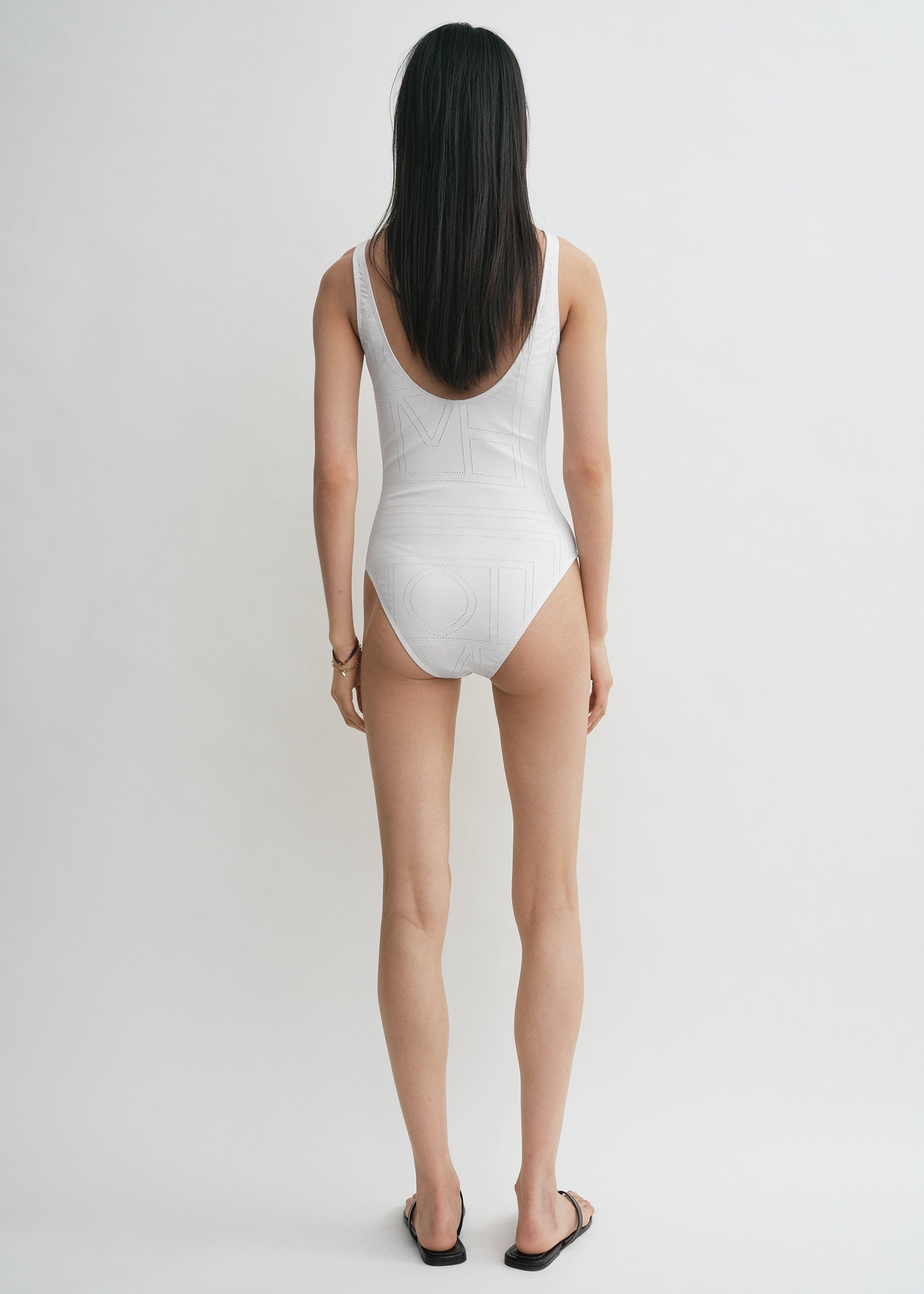 Monogram pointelle swimsuit white