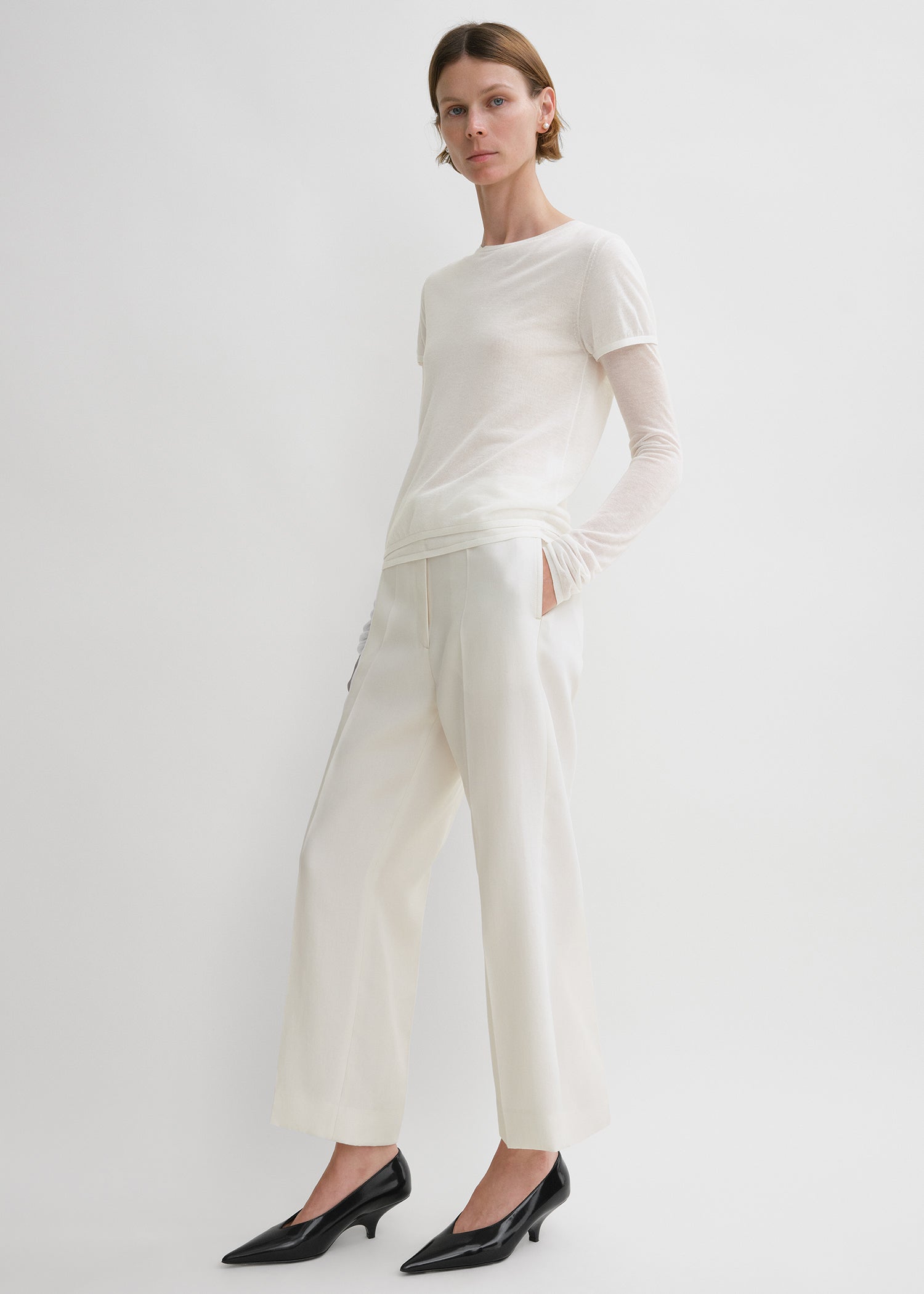 Layered knit tee talc