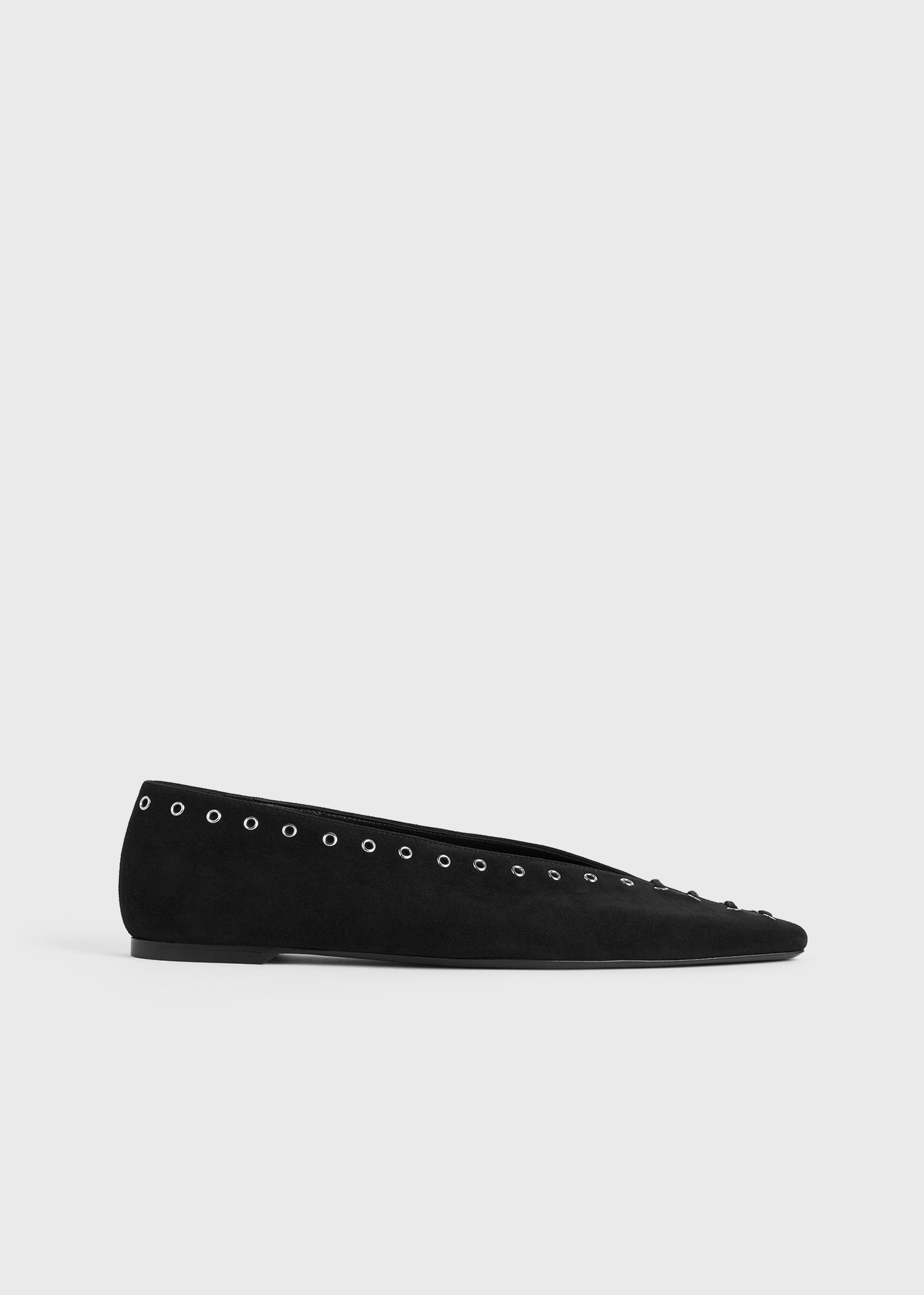 Suede lace-up ballerinas black