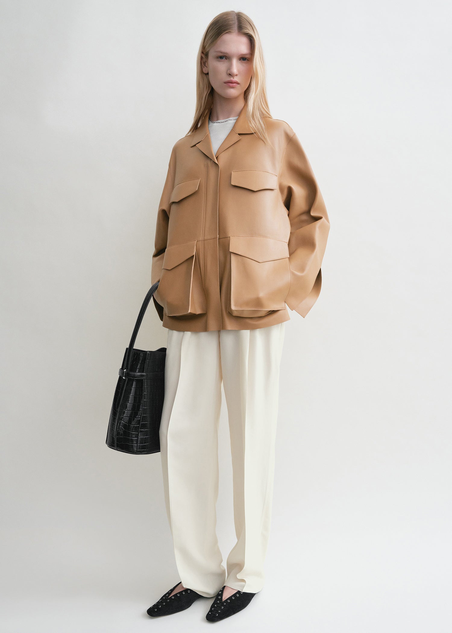 Army leather jacket camel