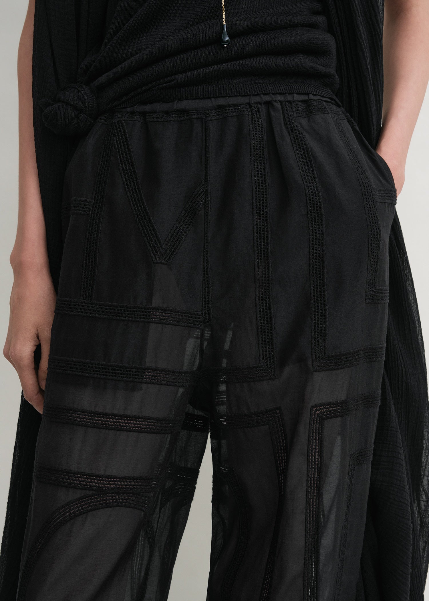 Monogram crochet pj bottoms black
