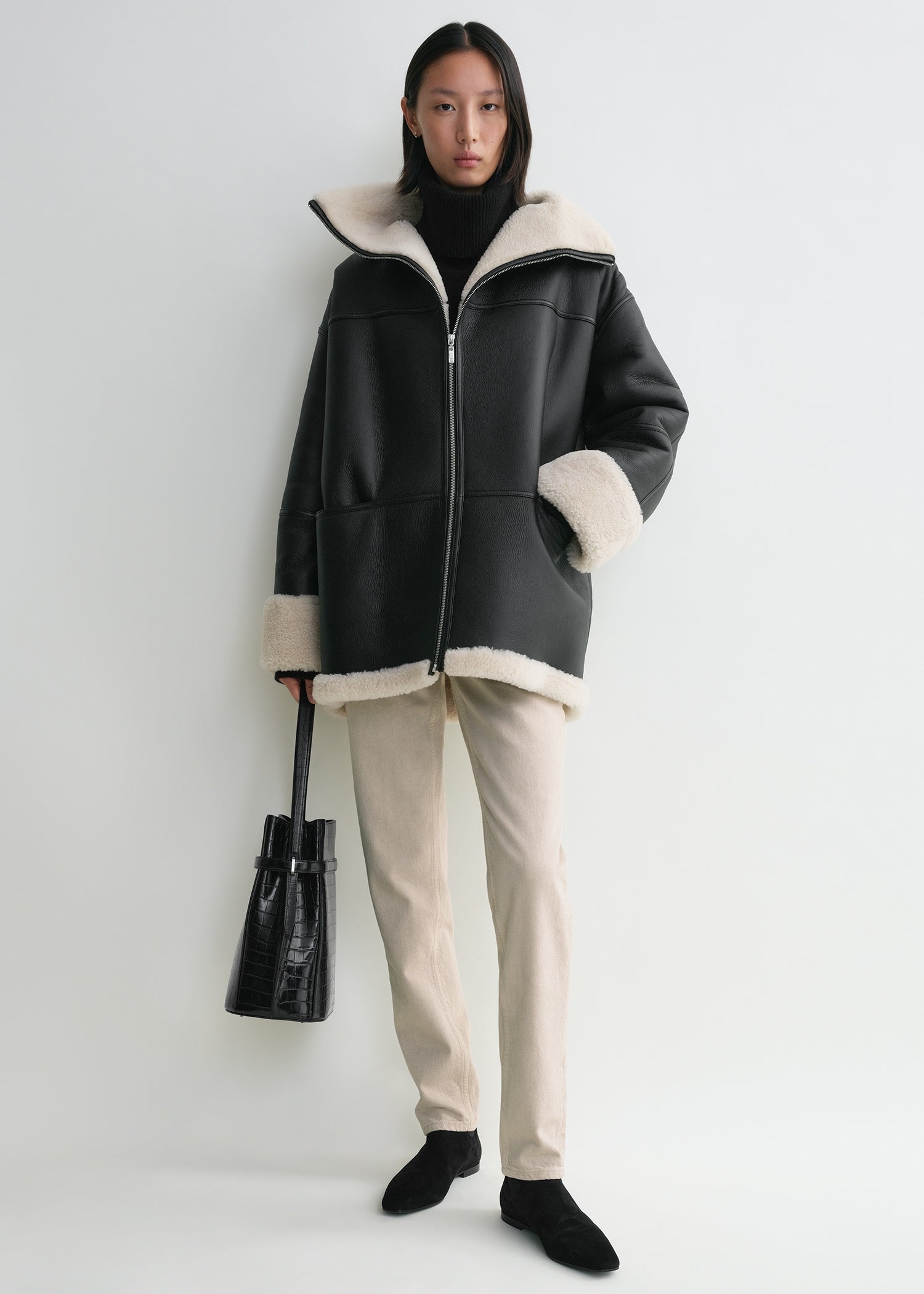 Signature shearling jacket black/off-white