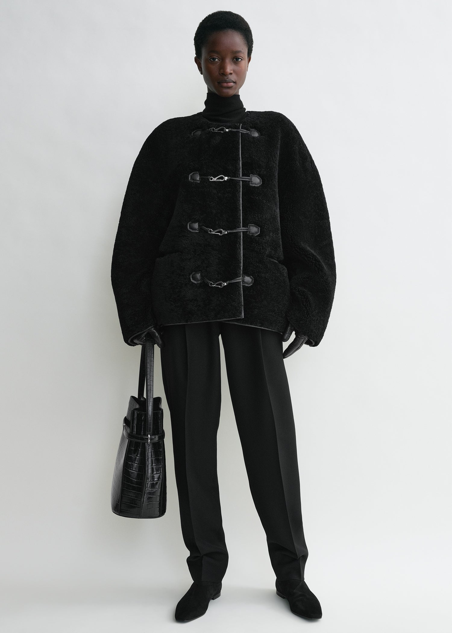 Teddy shearling clasp jacket black