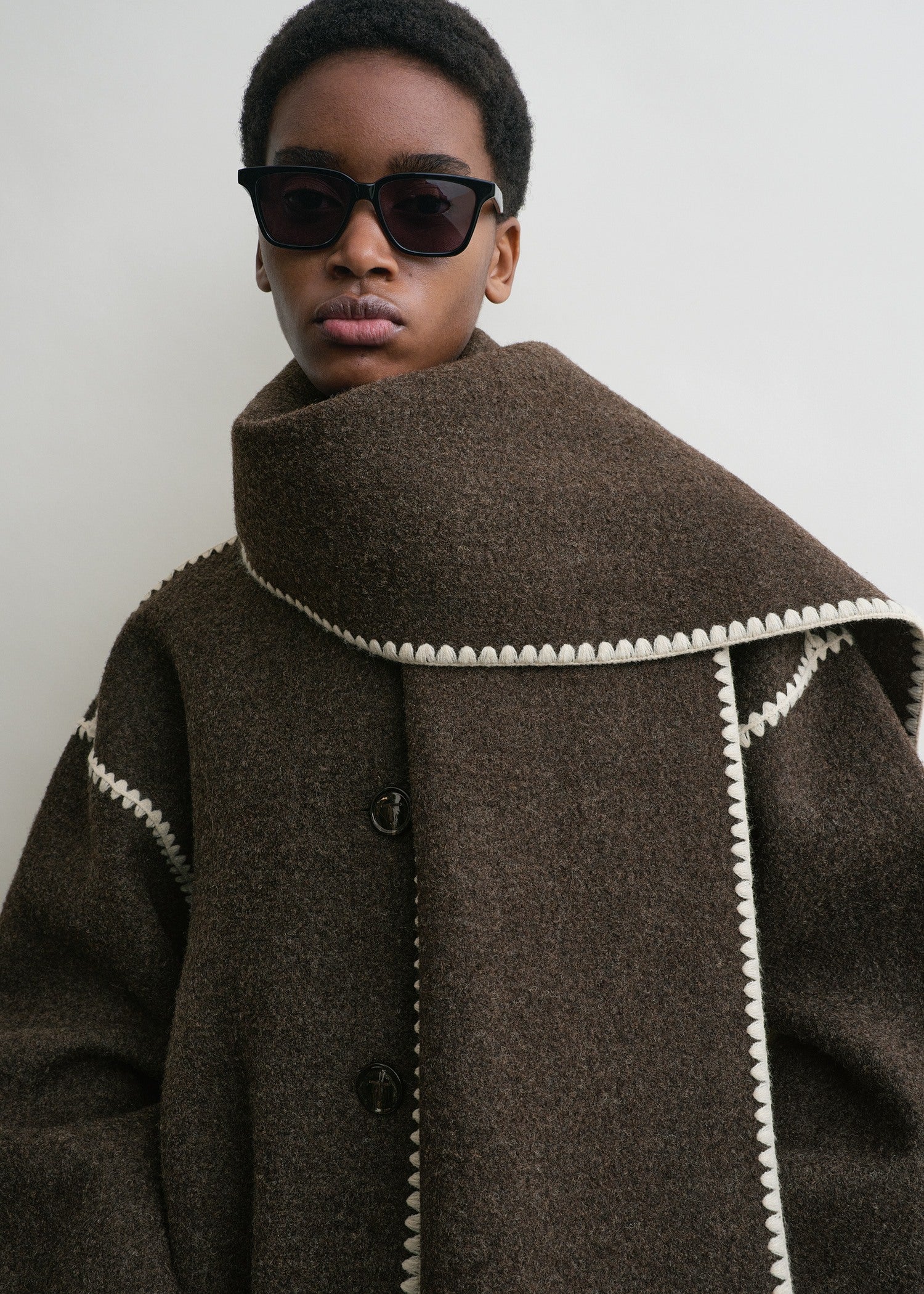 Embroidered scarf jacket chocolate melange
