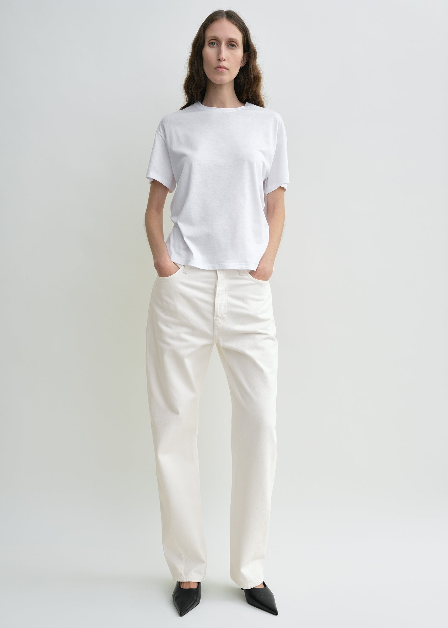 Twisted seam denim full length off-white