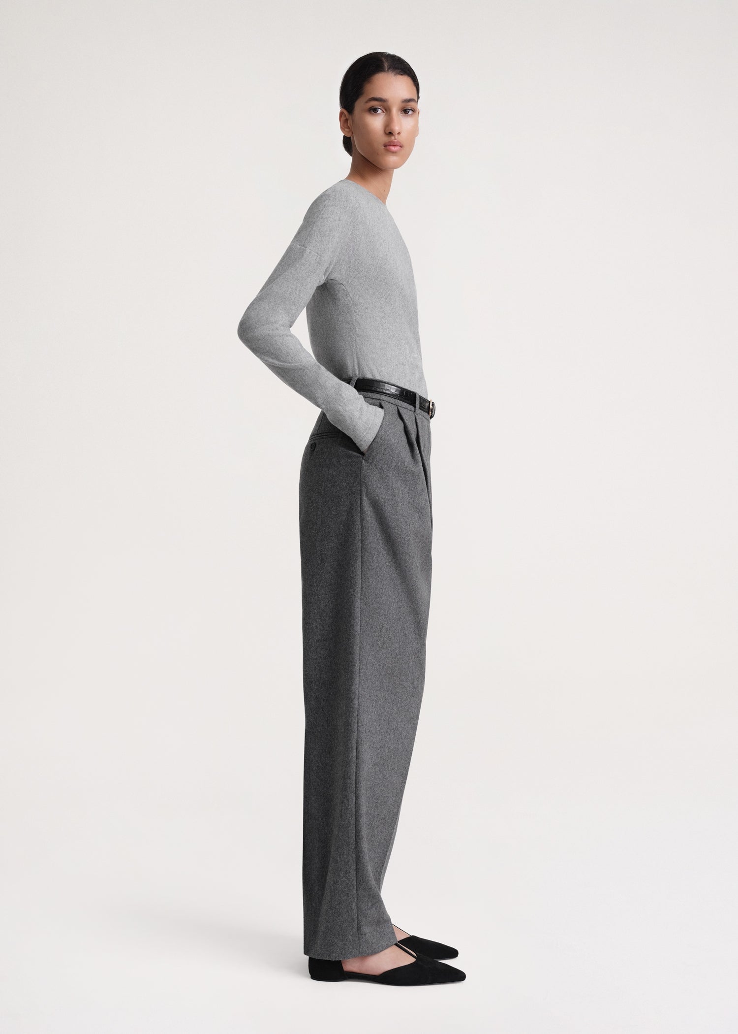 Double-pleated tailored trousers grey mélange