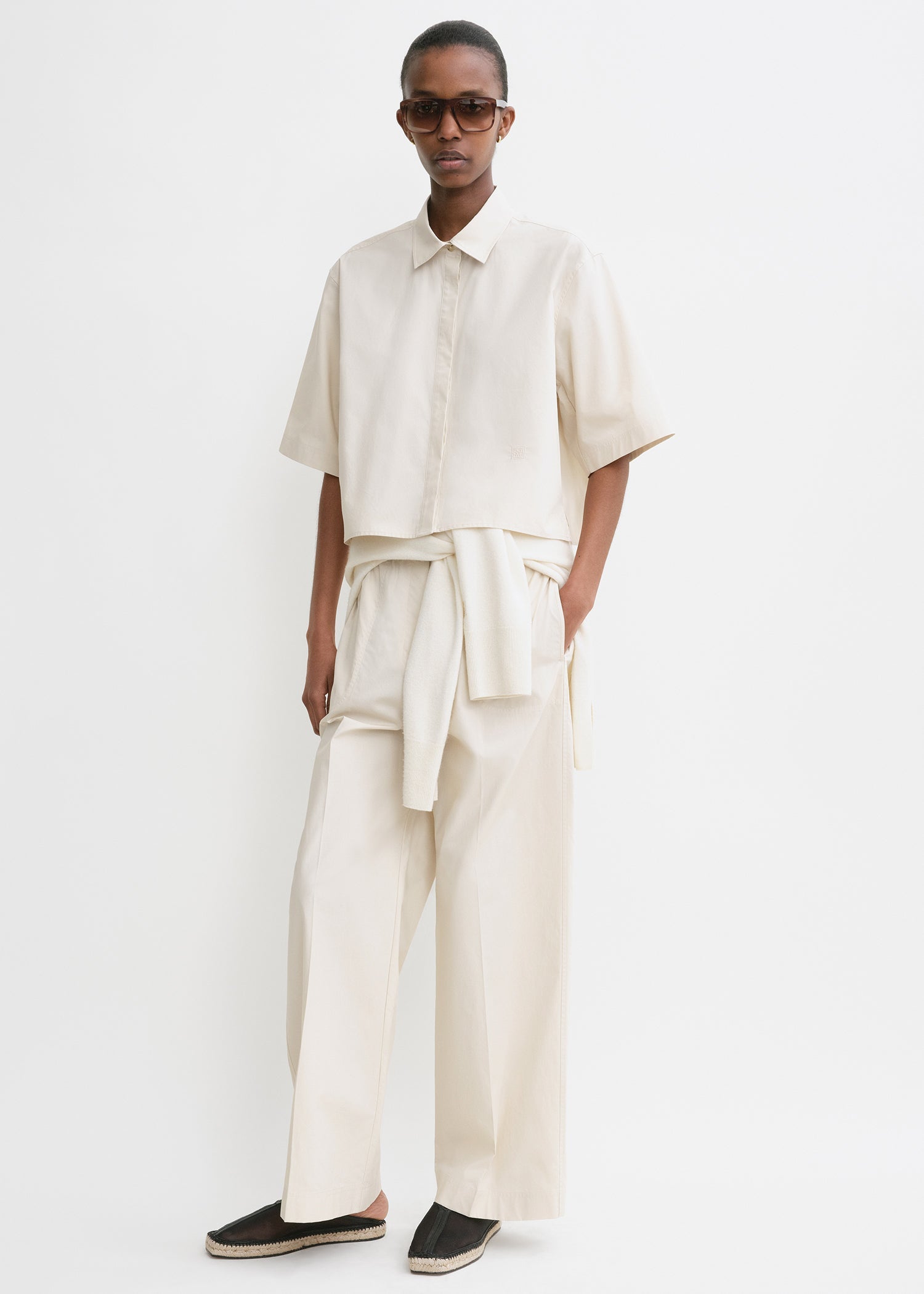 Cropped cotton-poplin shirt stone
