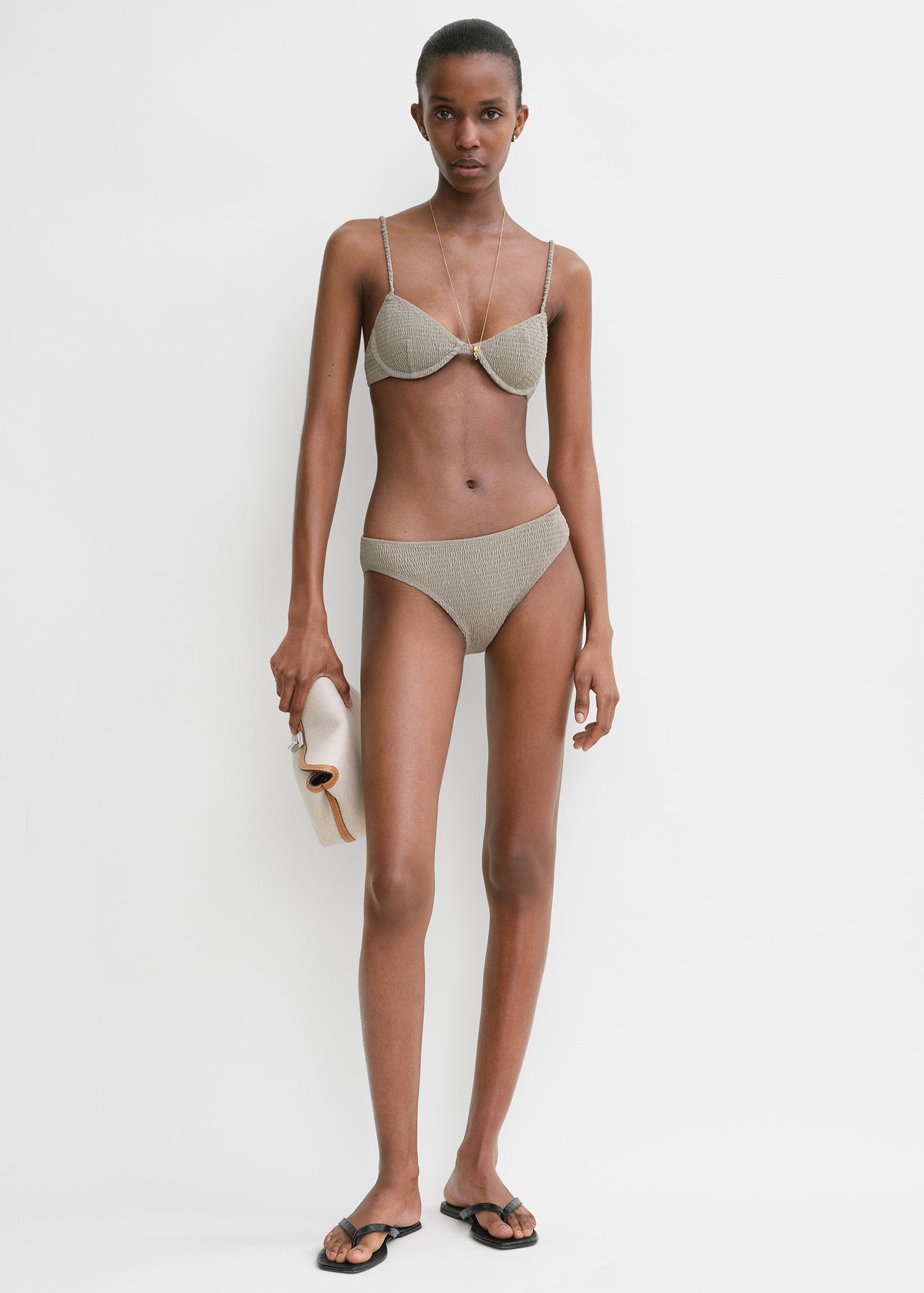 Smocked mid-rise bikini bottoms dove