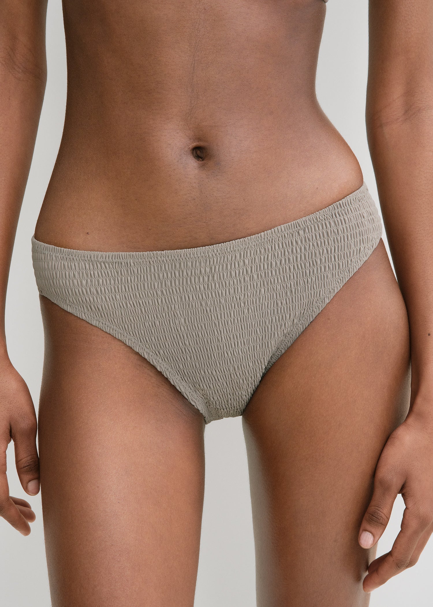 Smocked mid-rise bikini bottoms dove