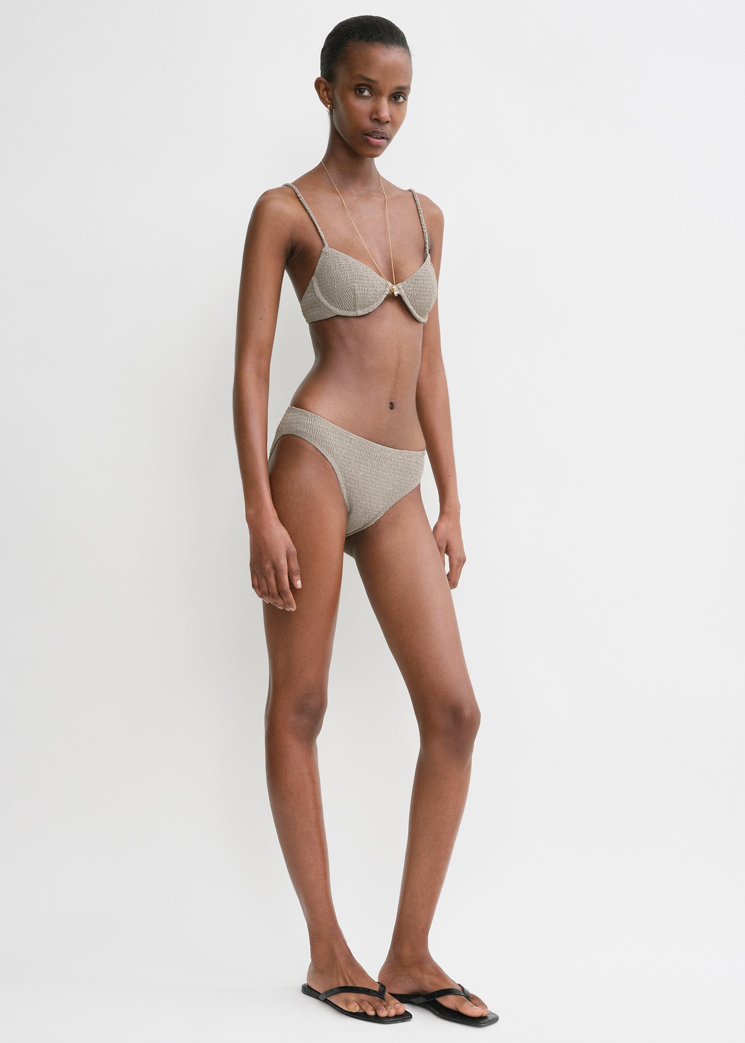 Smocked half-cup bikini top dove