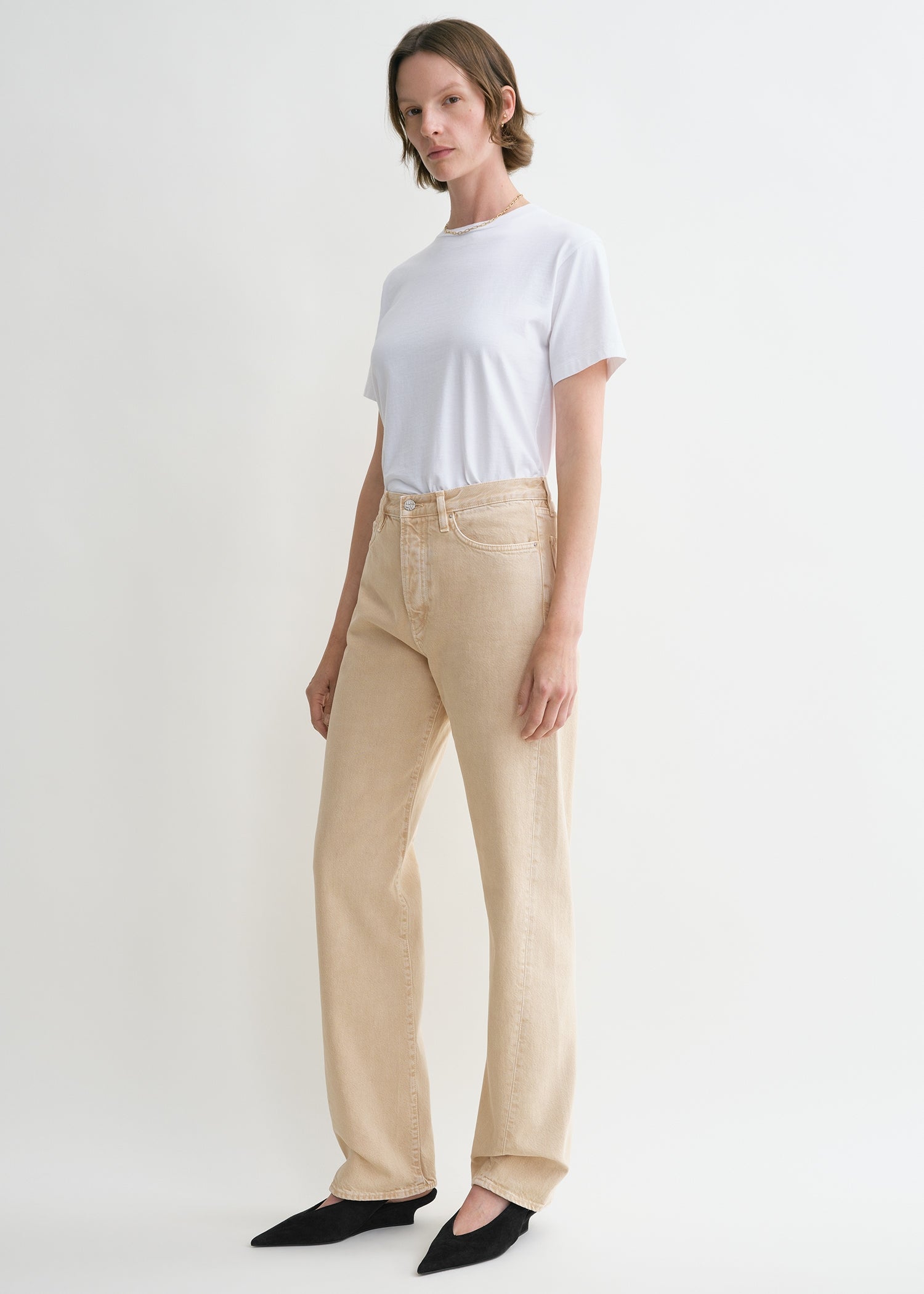 Twisted seam denim full length washed beige