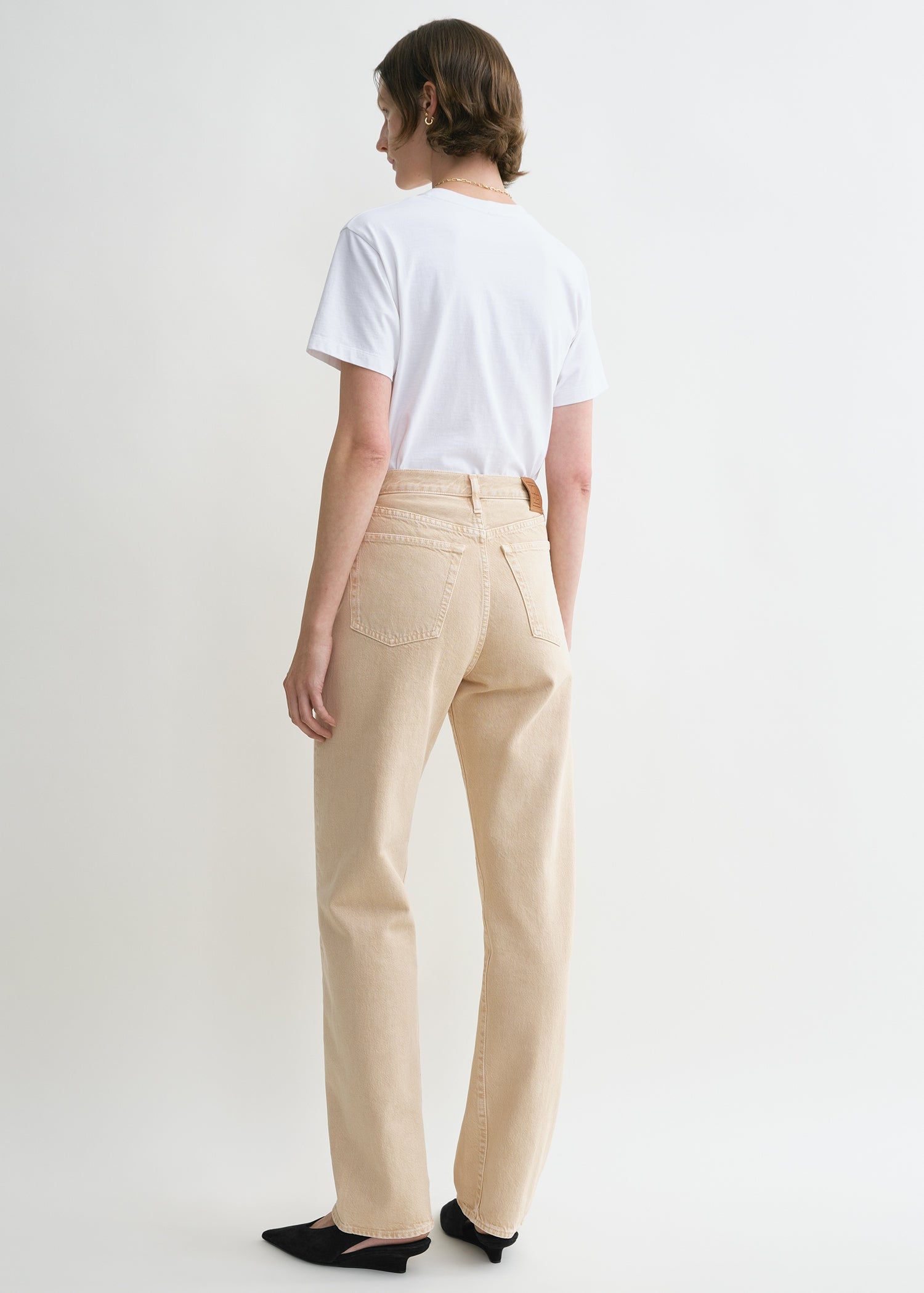 Twisted seam denim full length washed beige