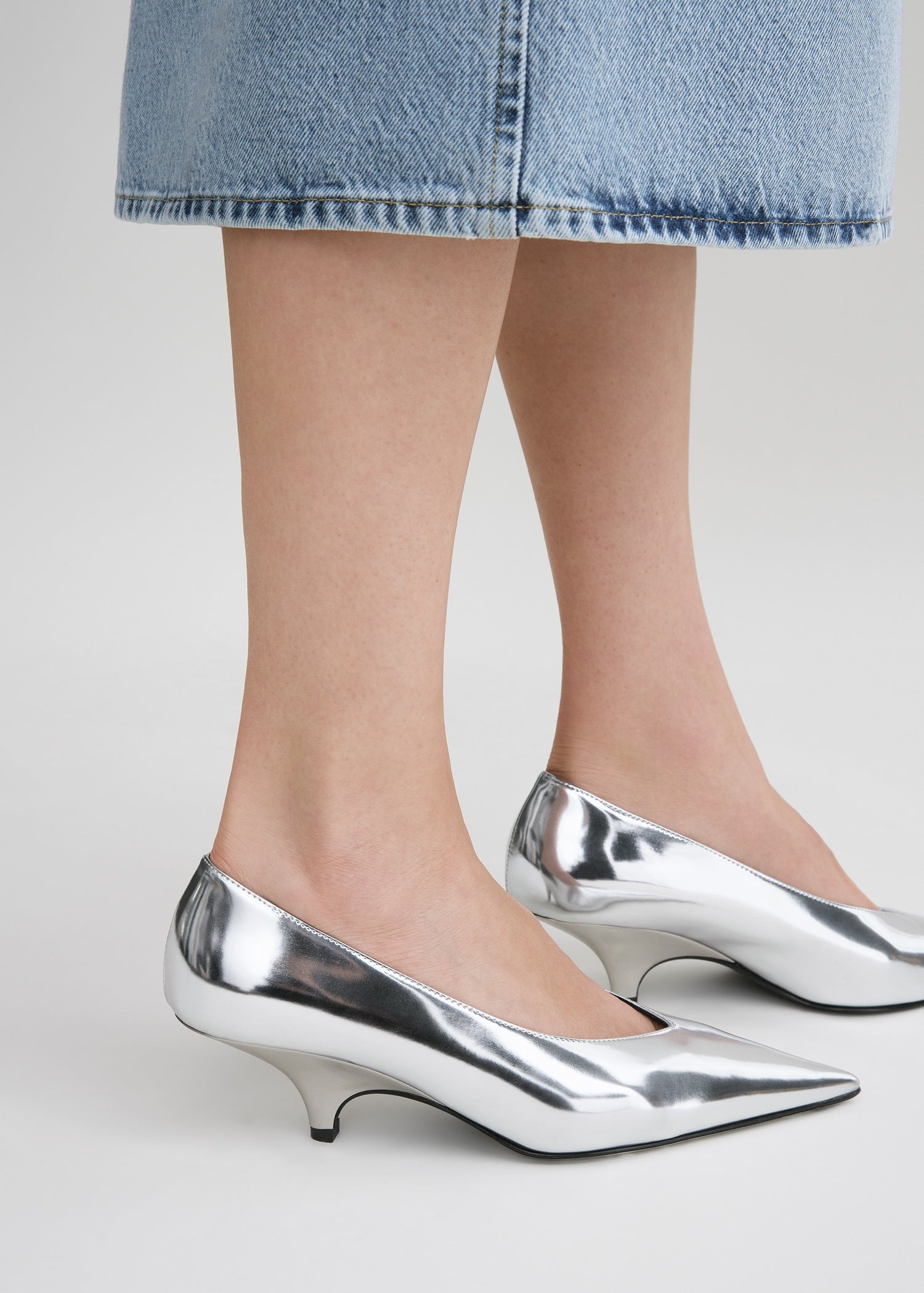 Wedge-heel faux-leather pumps silver