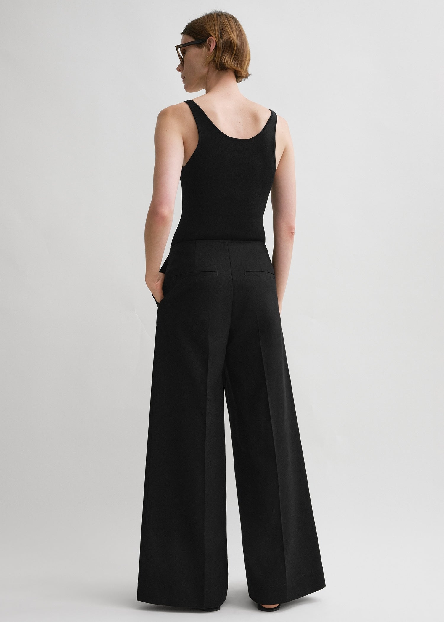 Zip-front wide trousers black