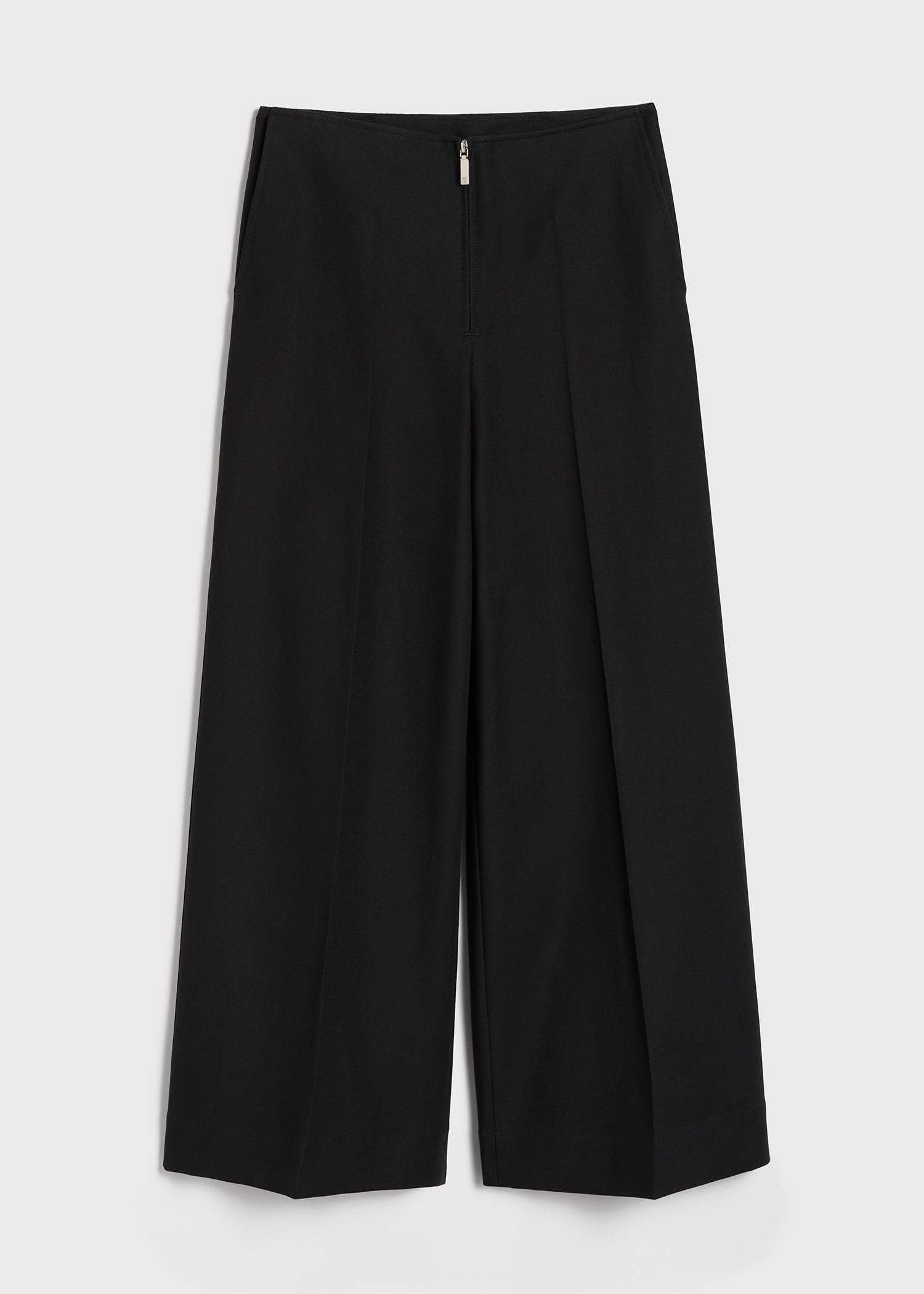 Zip-front wide trousers black