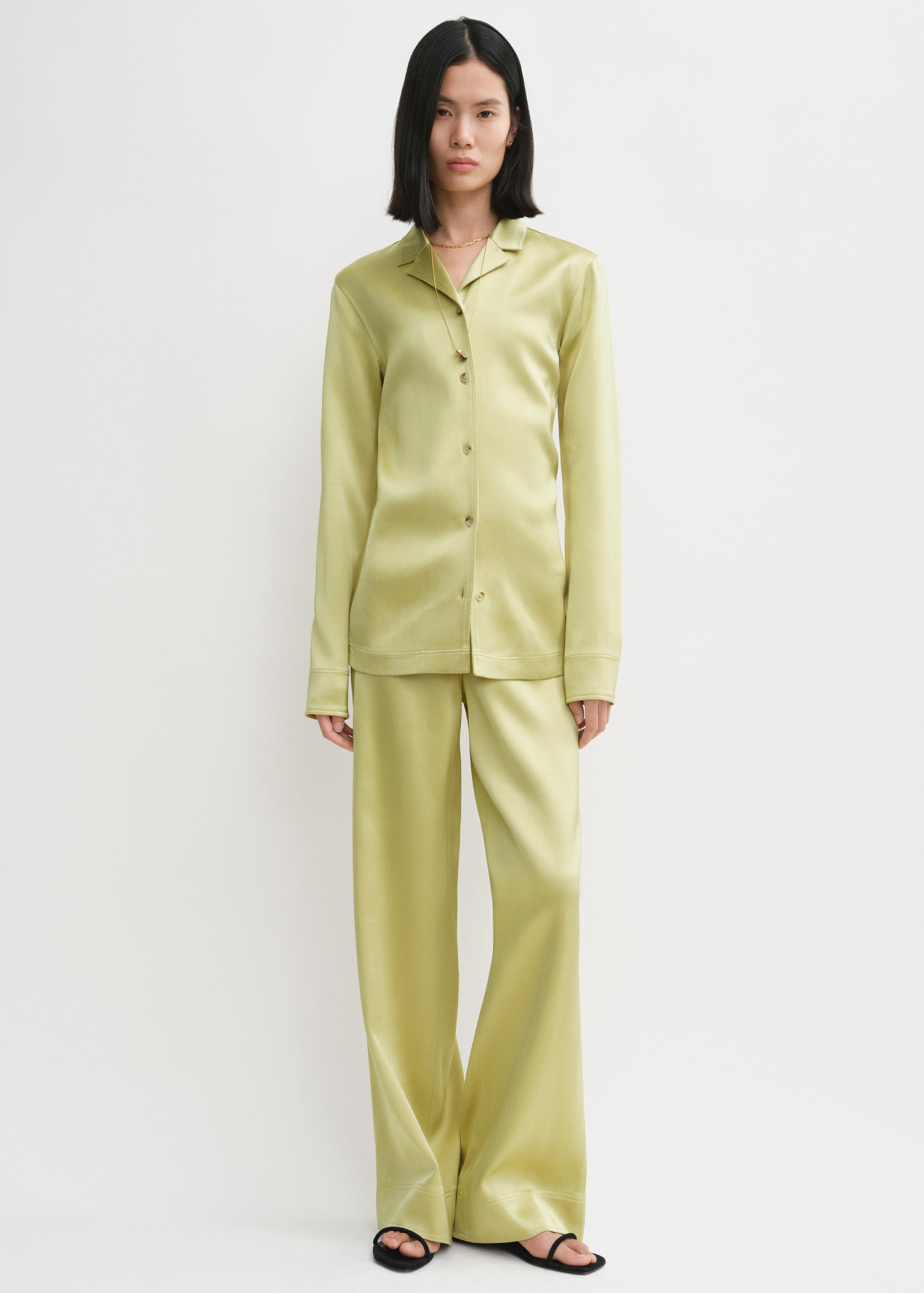 Contrast satin shirt melon